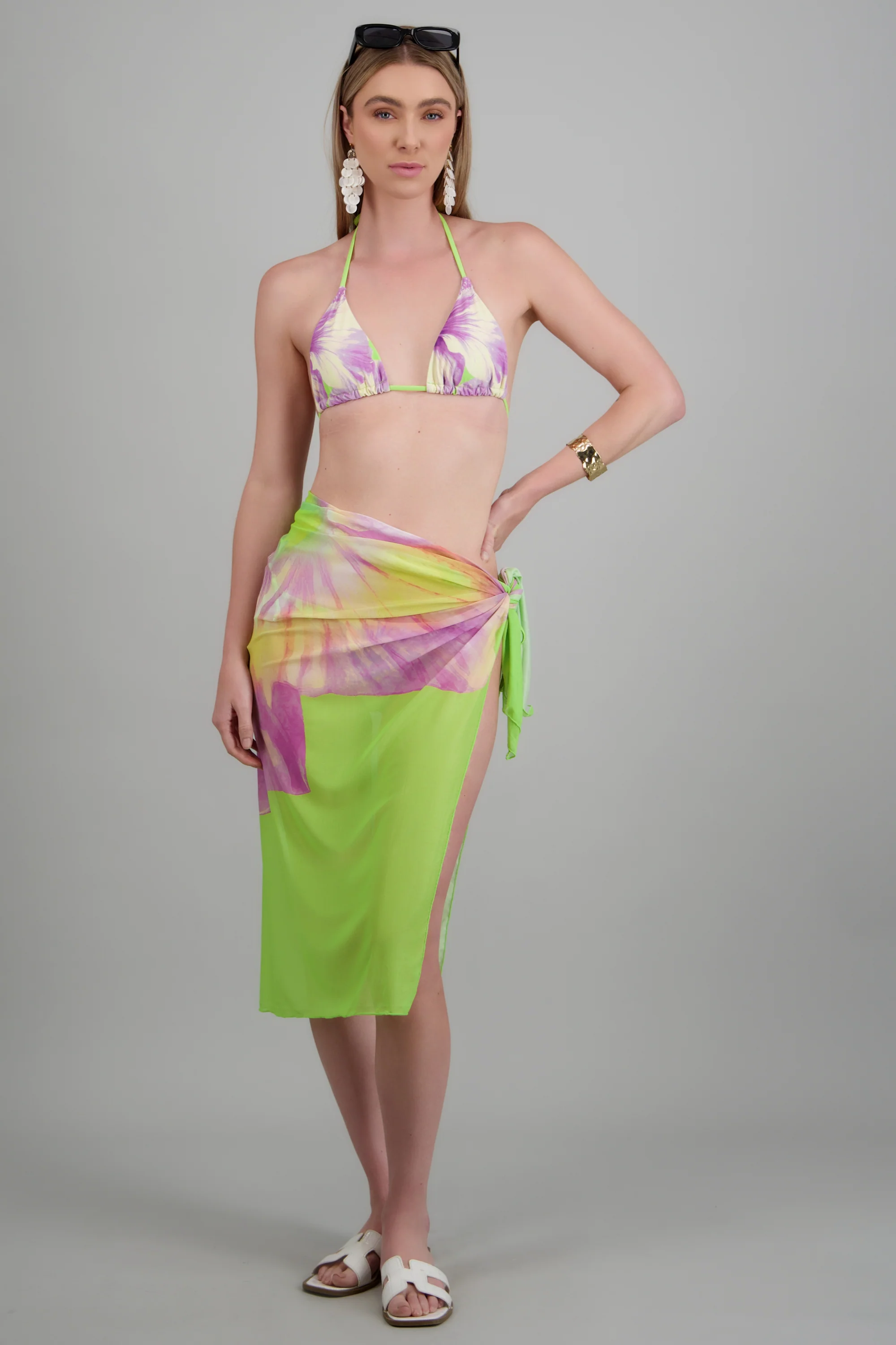 Bikini 3pz estampado floral pareo maxi
