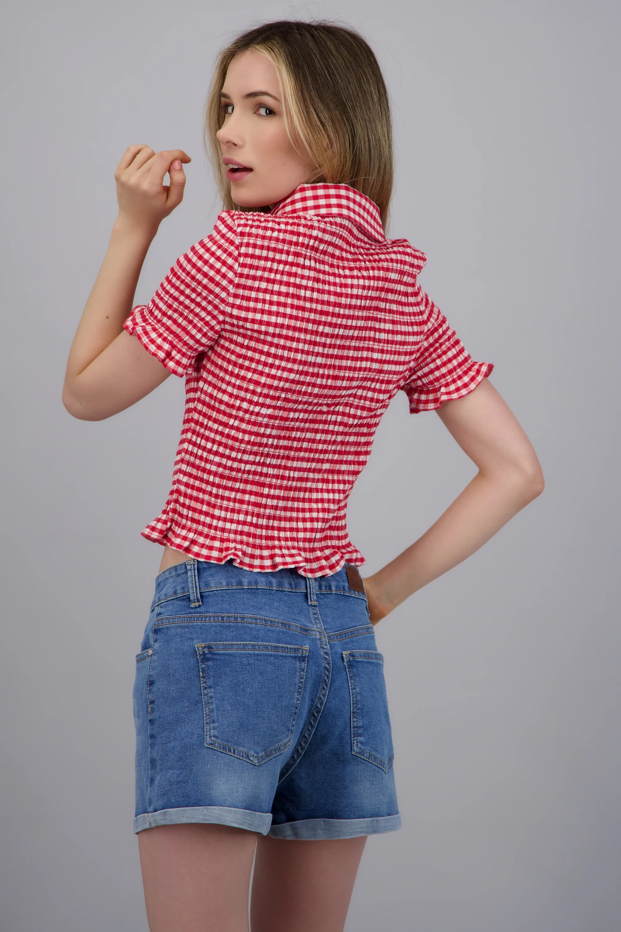 Blusa con manga corta ginham - Image 4