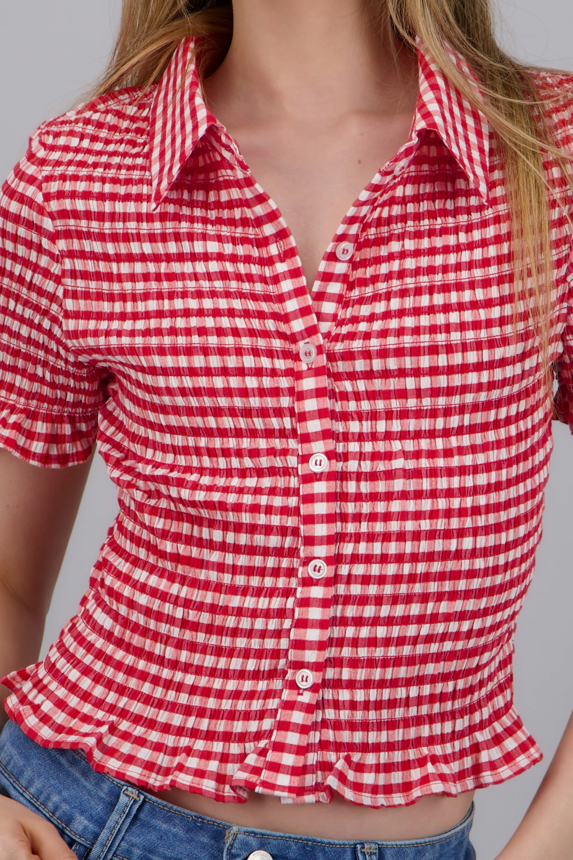 Blusa con manga corta ginham - Image 5