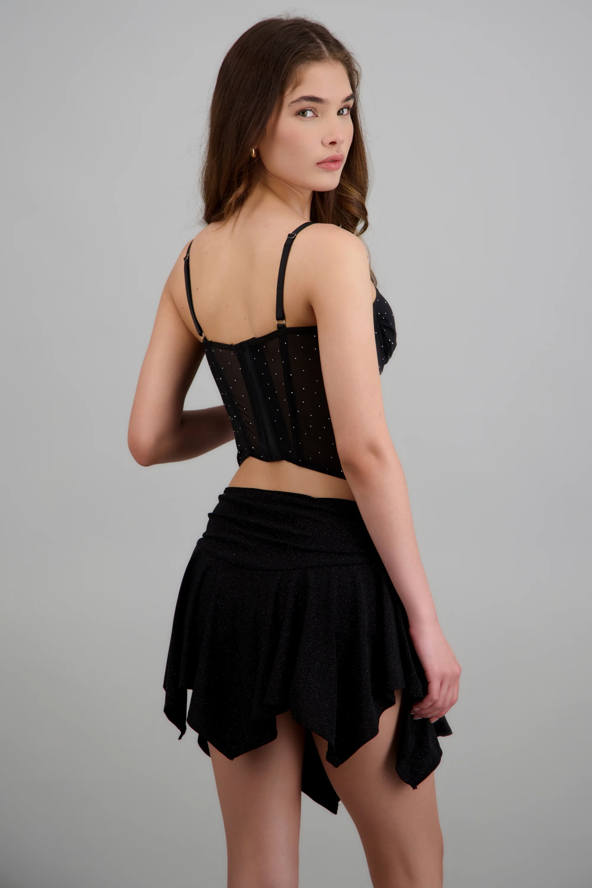 Blusa corset mesh brillos con copas y varillas - Image 2