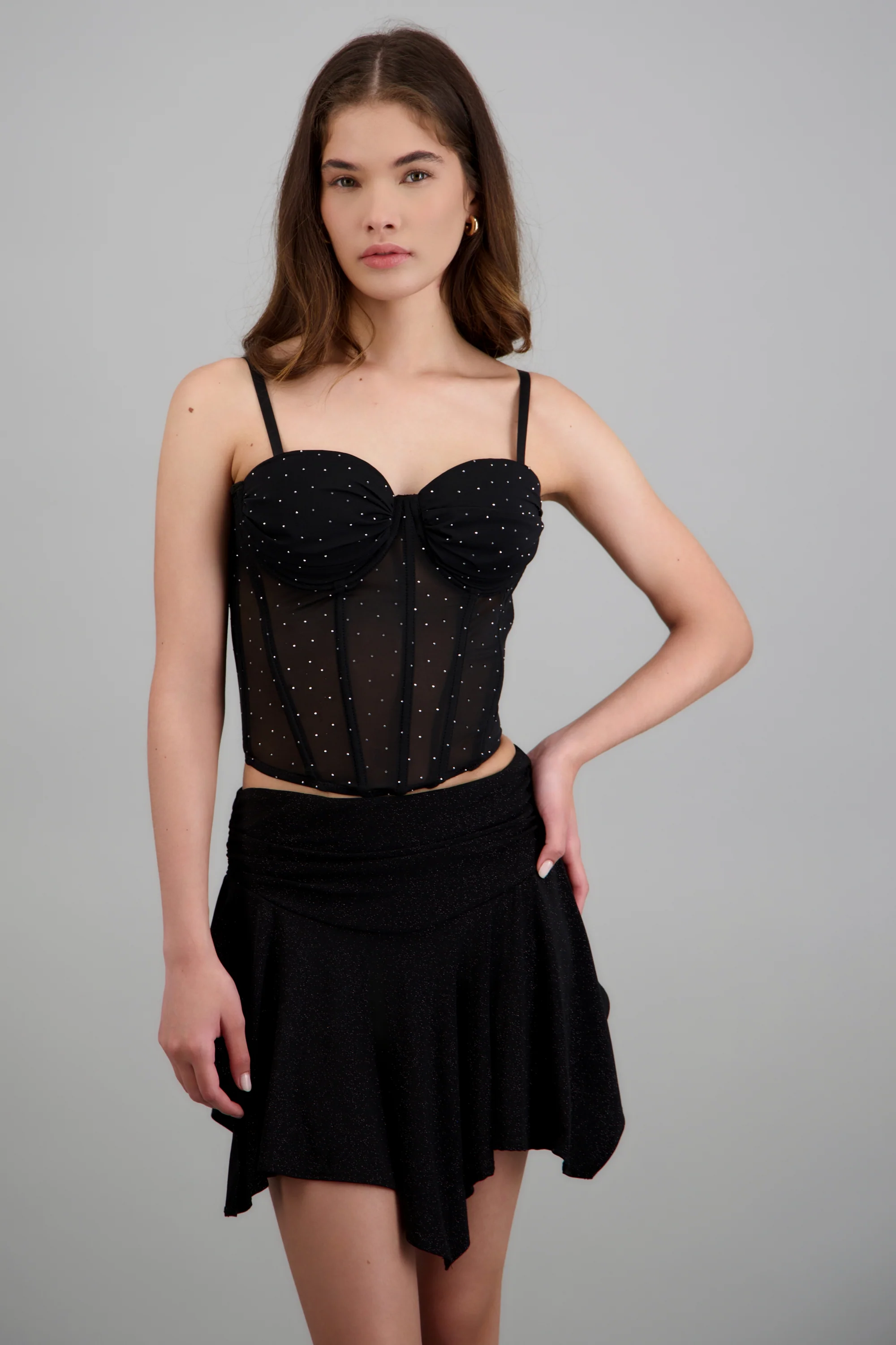 Blusa corset mesh brillos con copas y varillas - Image 3