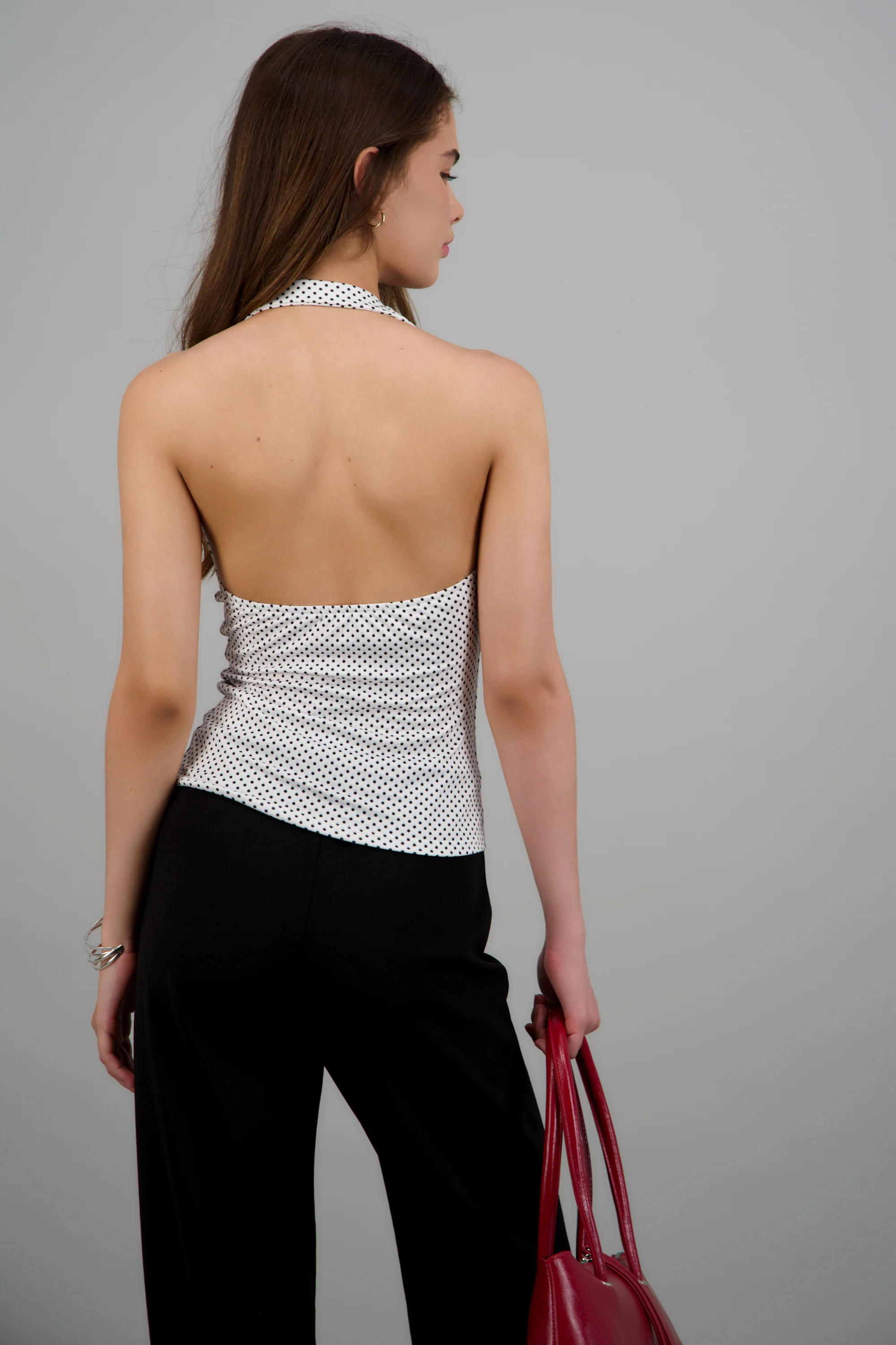 Blusa halter cuello drapeado polka - Image 5