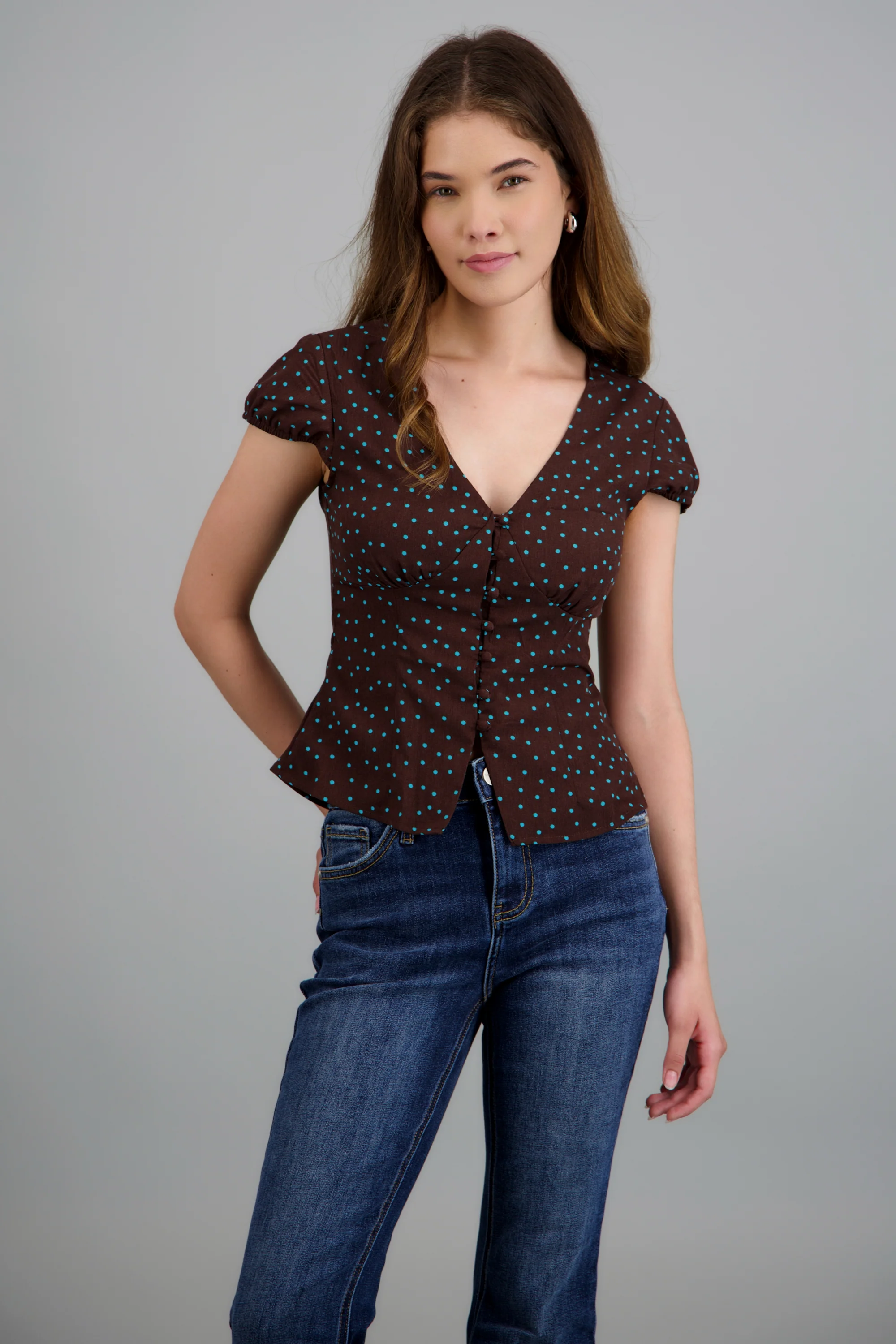 Blusa manga corta polkas botones