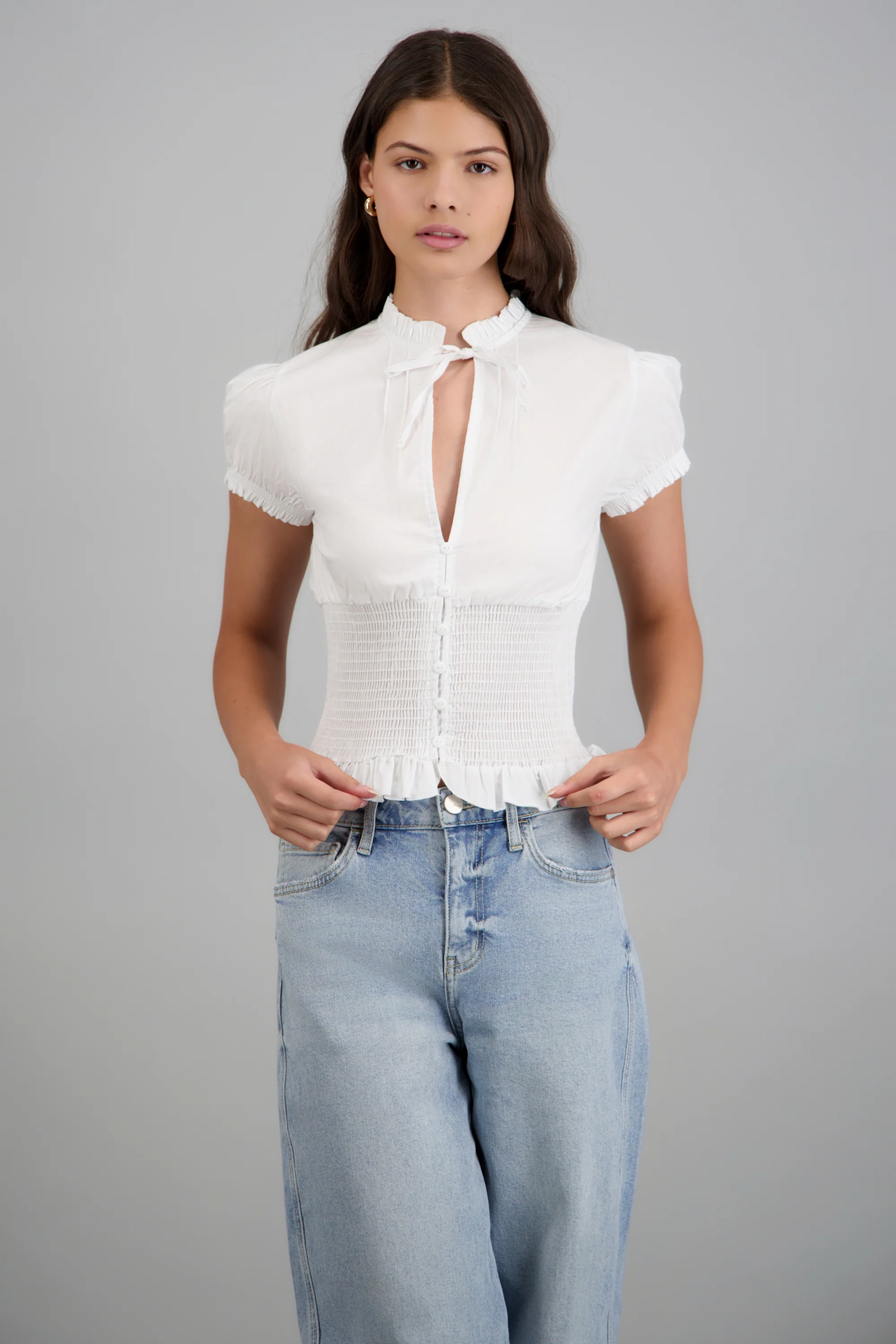 Blusa manga corta detalle smock