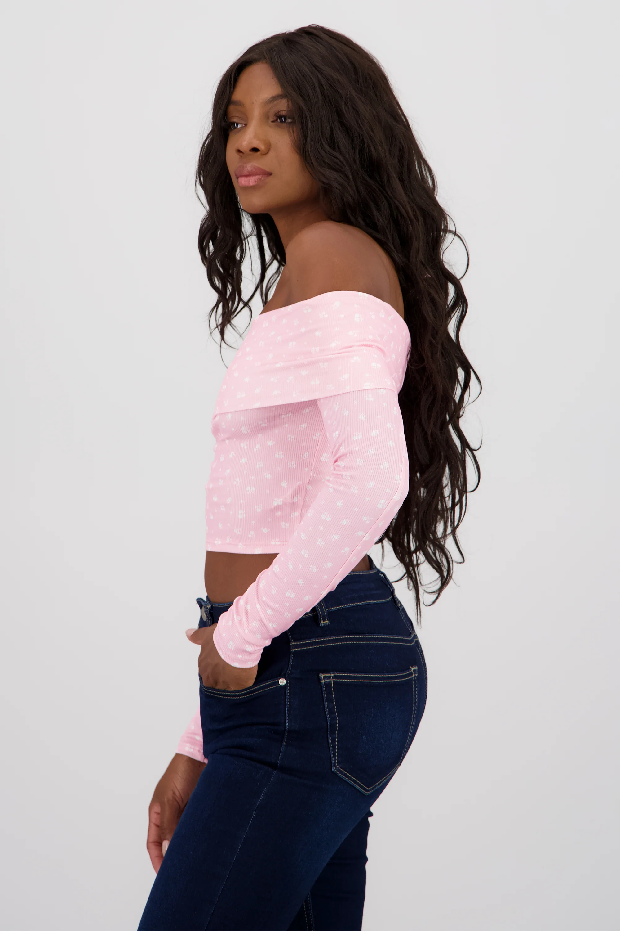 Blusa manga larga off shoulder mini flores - Image 3