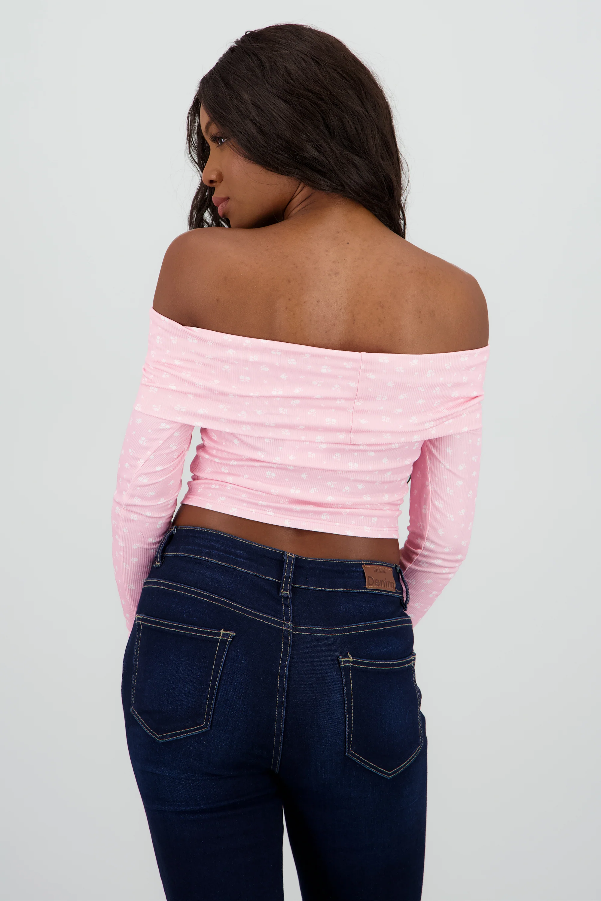 Blusa manga larga off shoulder mini flores - Image 4