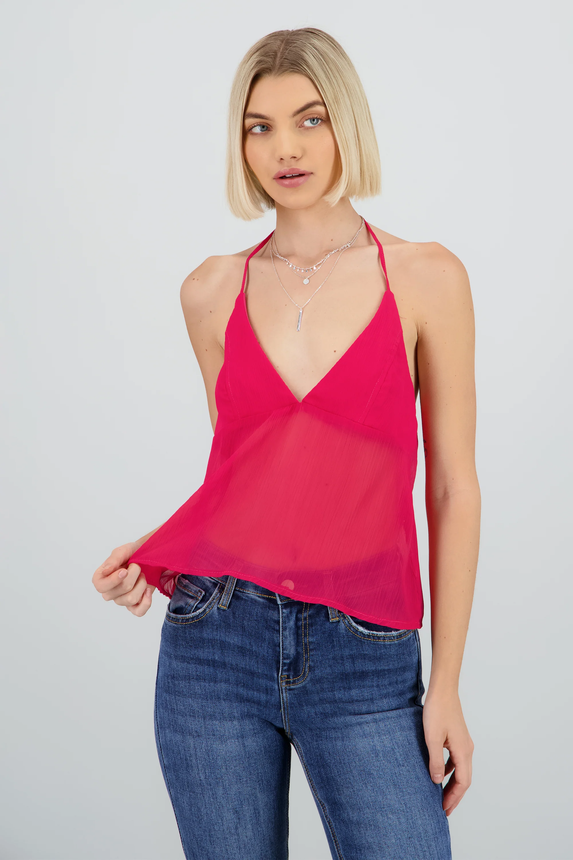 Blusa tirantes escote v detalle textura