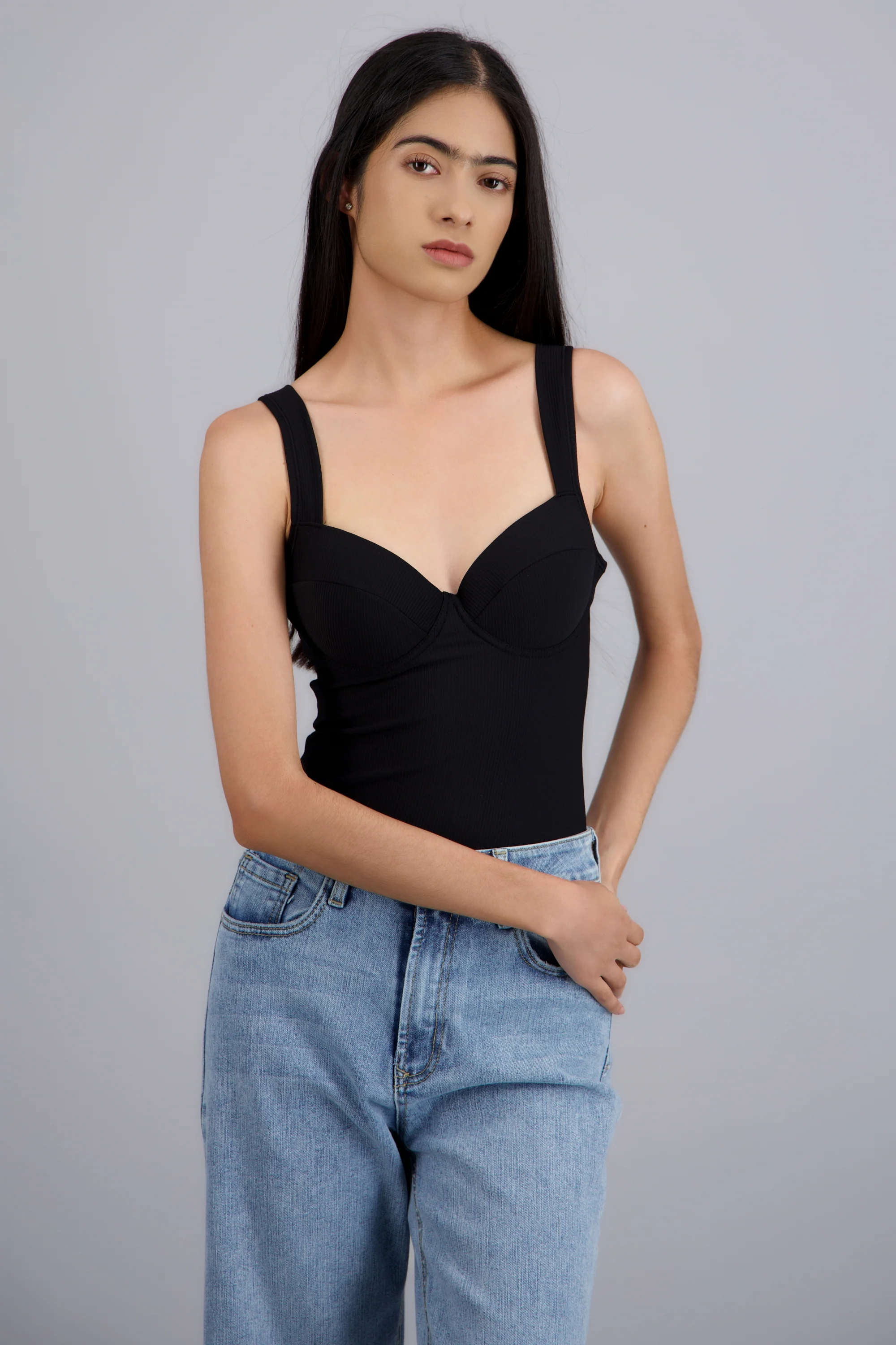 Bodysuit acanalado con copas
