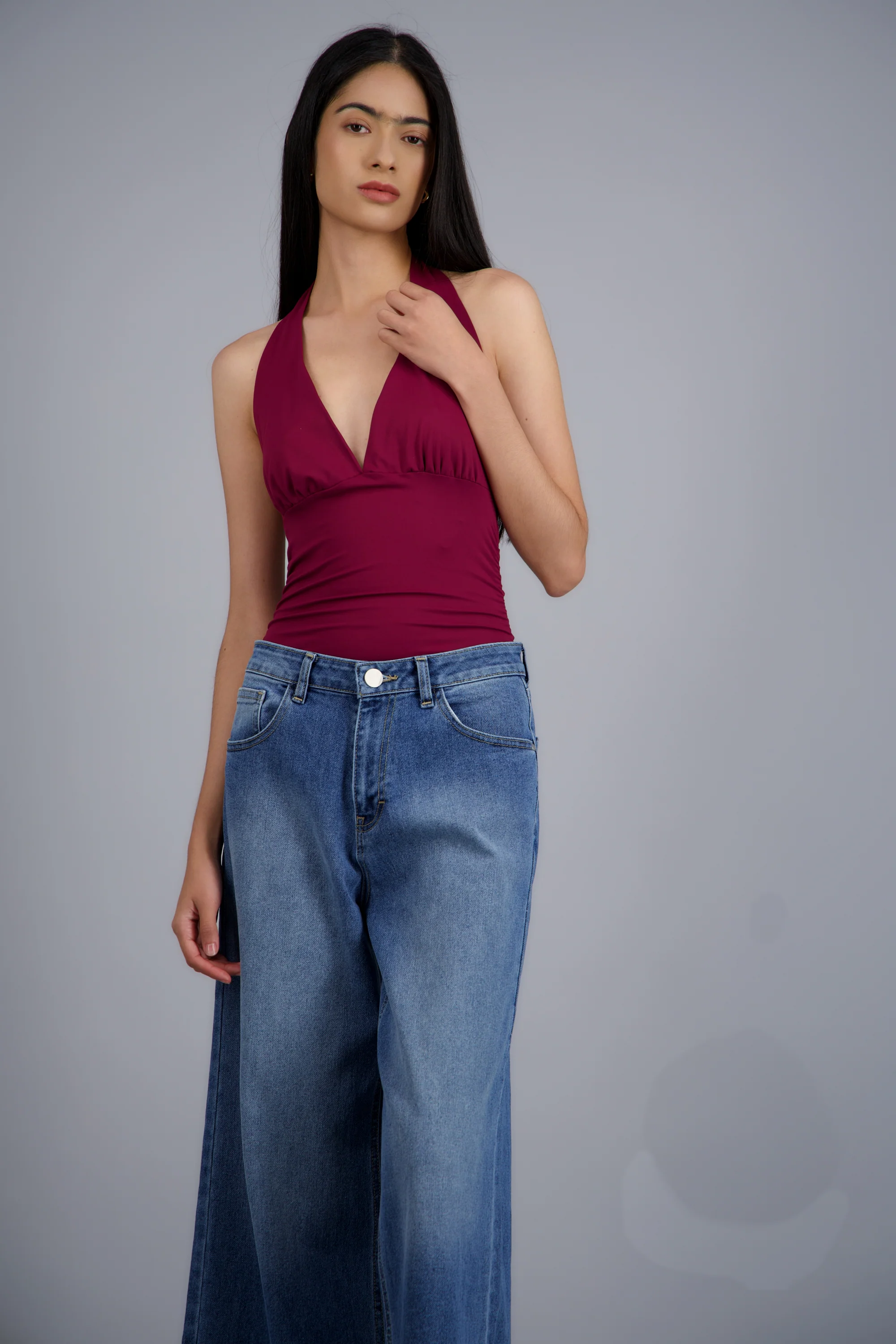 Bodysuit halter drepado en costados