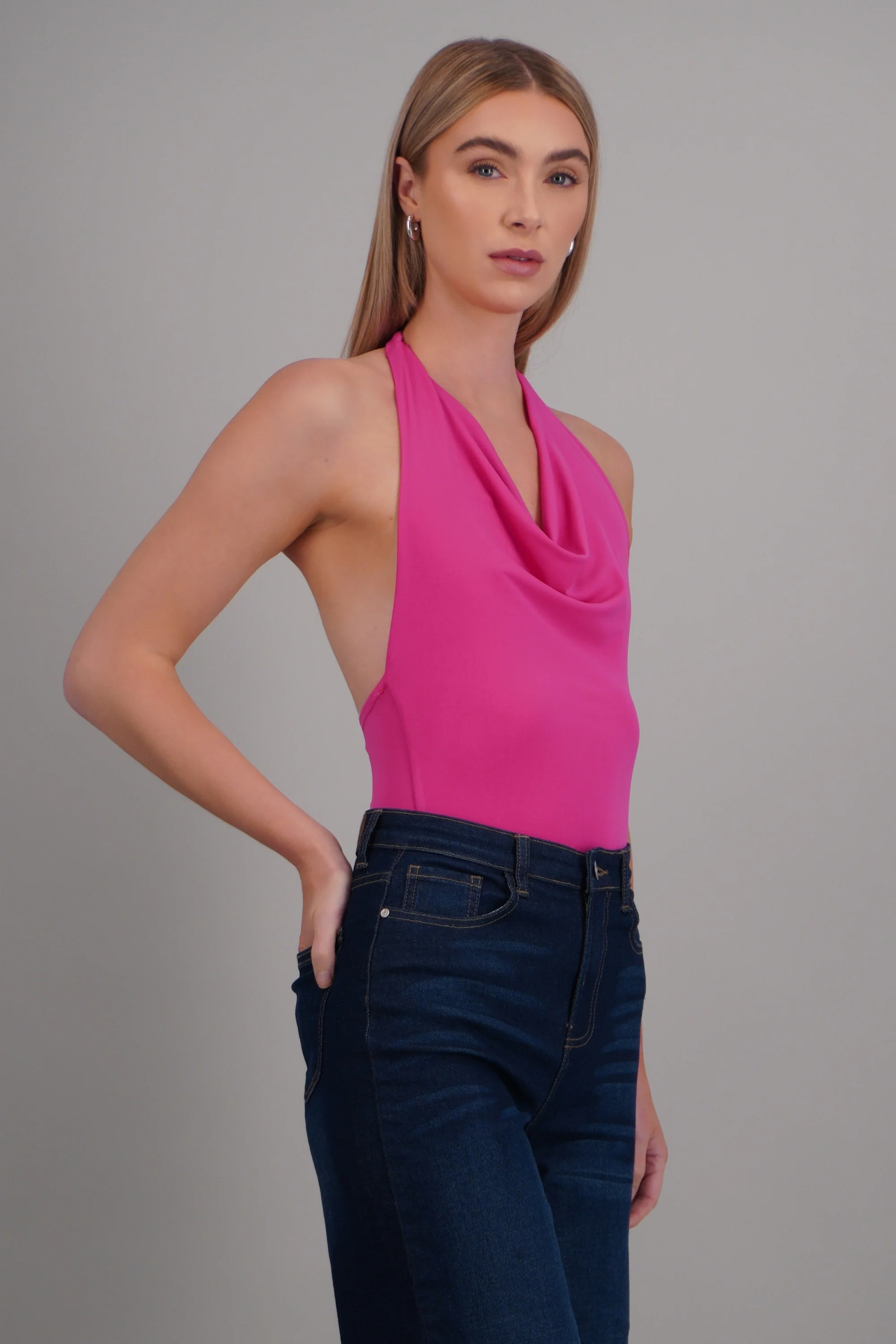 Bodysuit halter escote cascada drapeado - Image 2