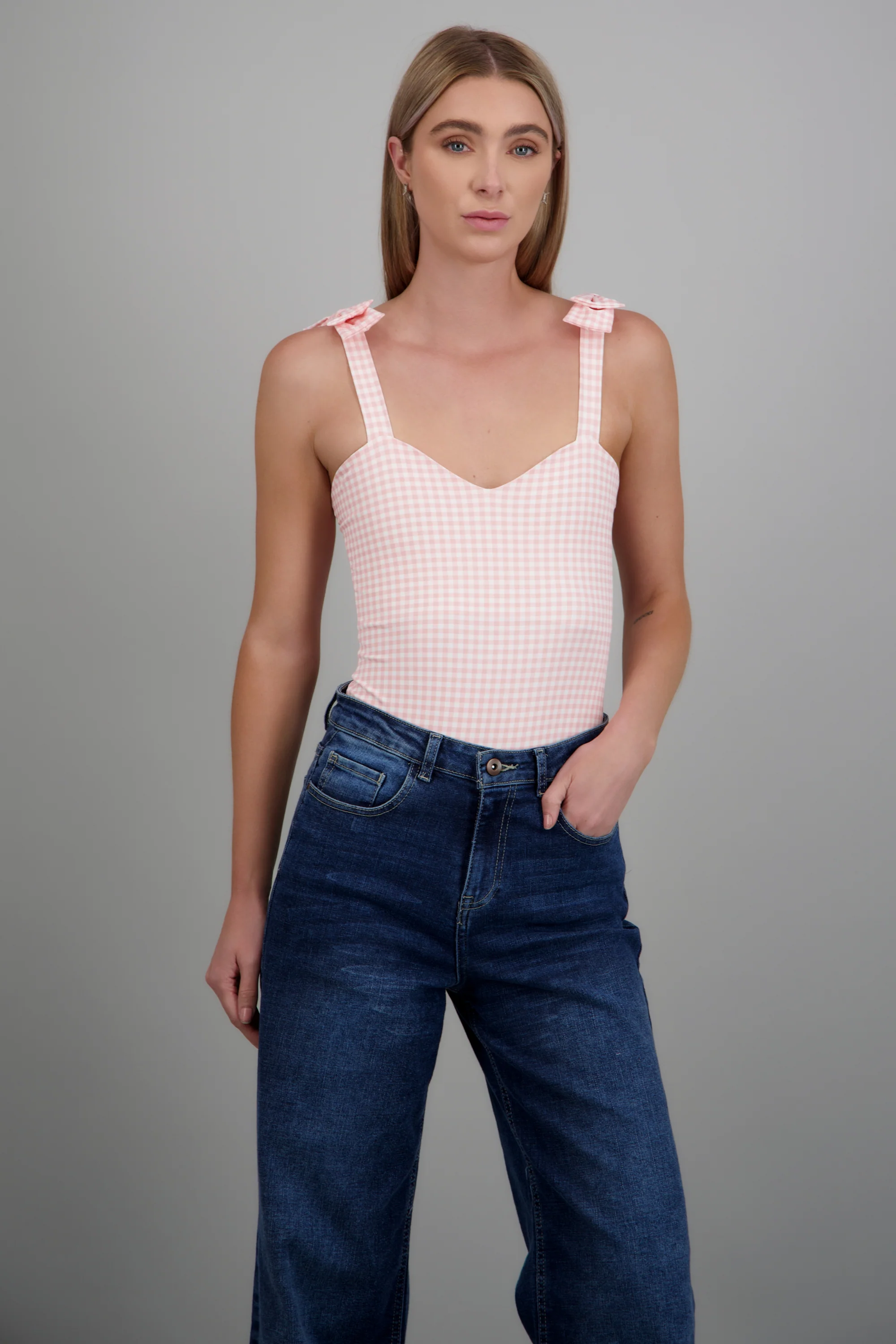 Bodysuit moños estampado gingham