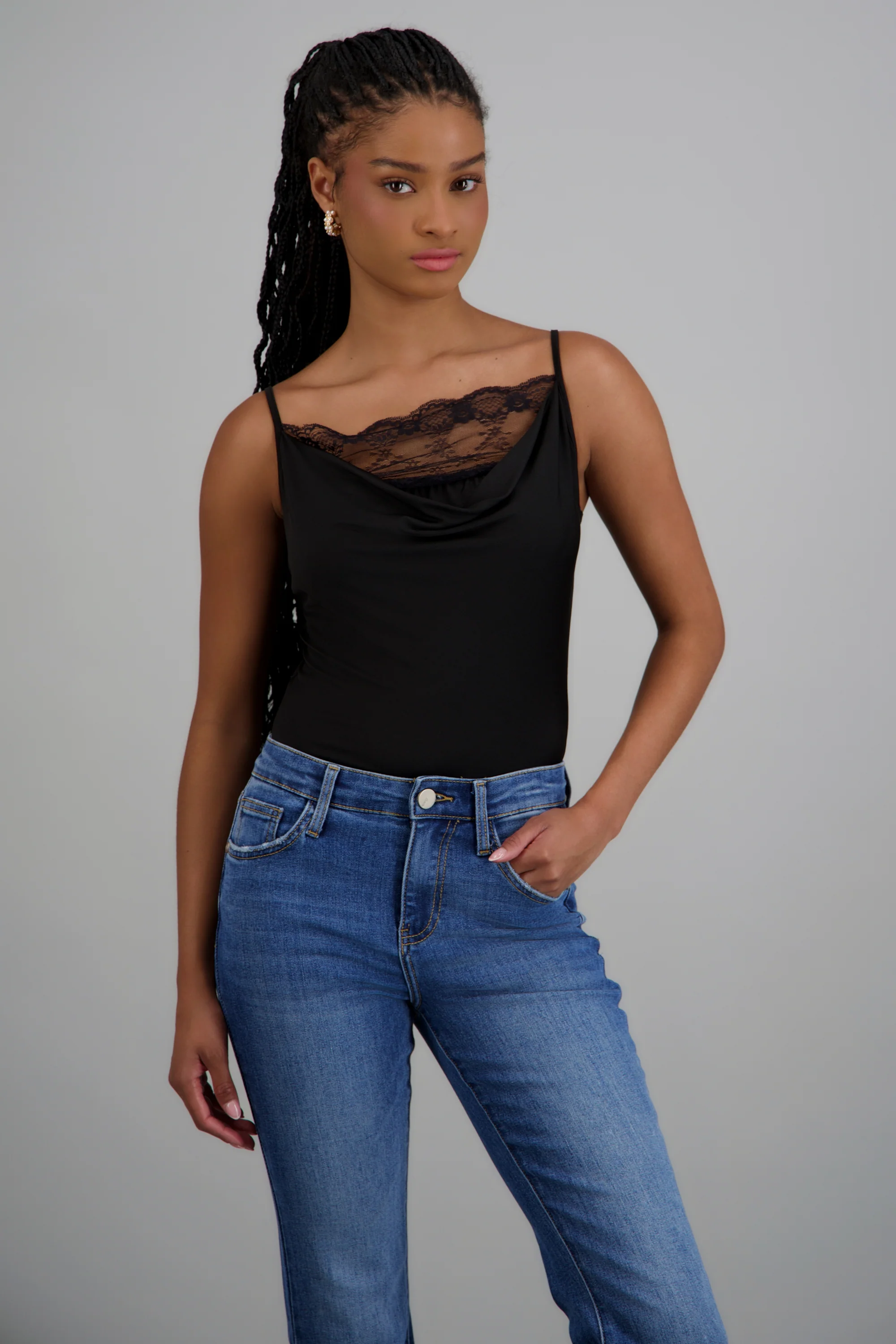 Bodysuit sin mangas plisado detalle encaje - Image 3