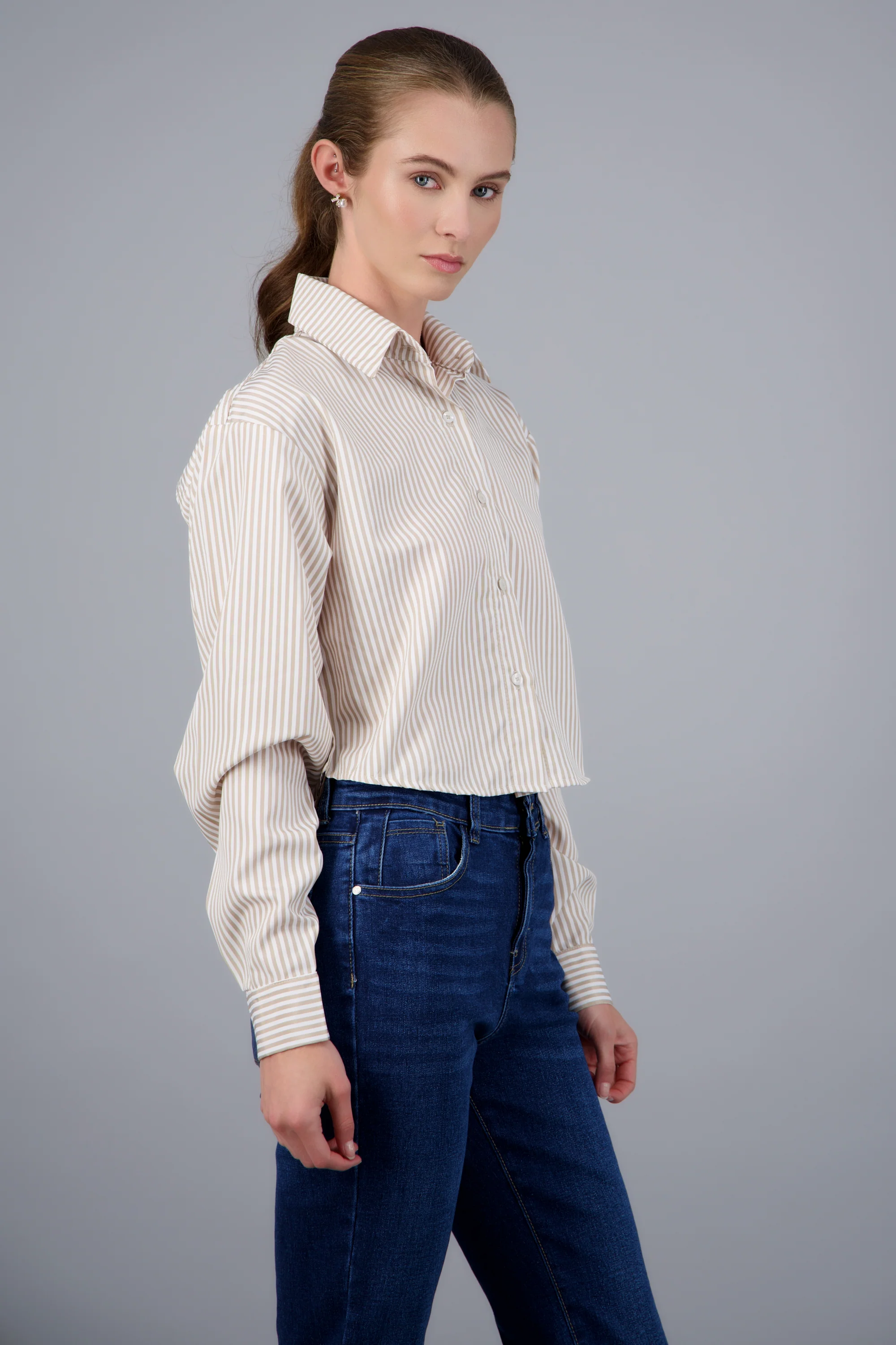 Camisa crop manga larga rayas - Image 2