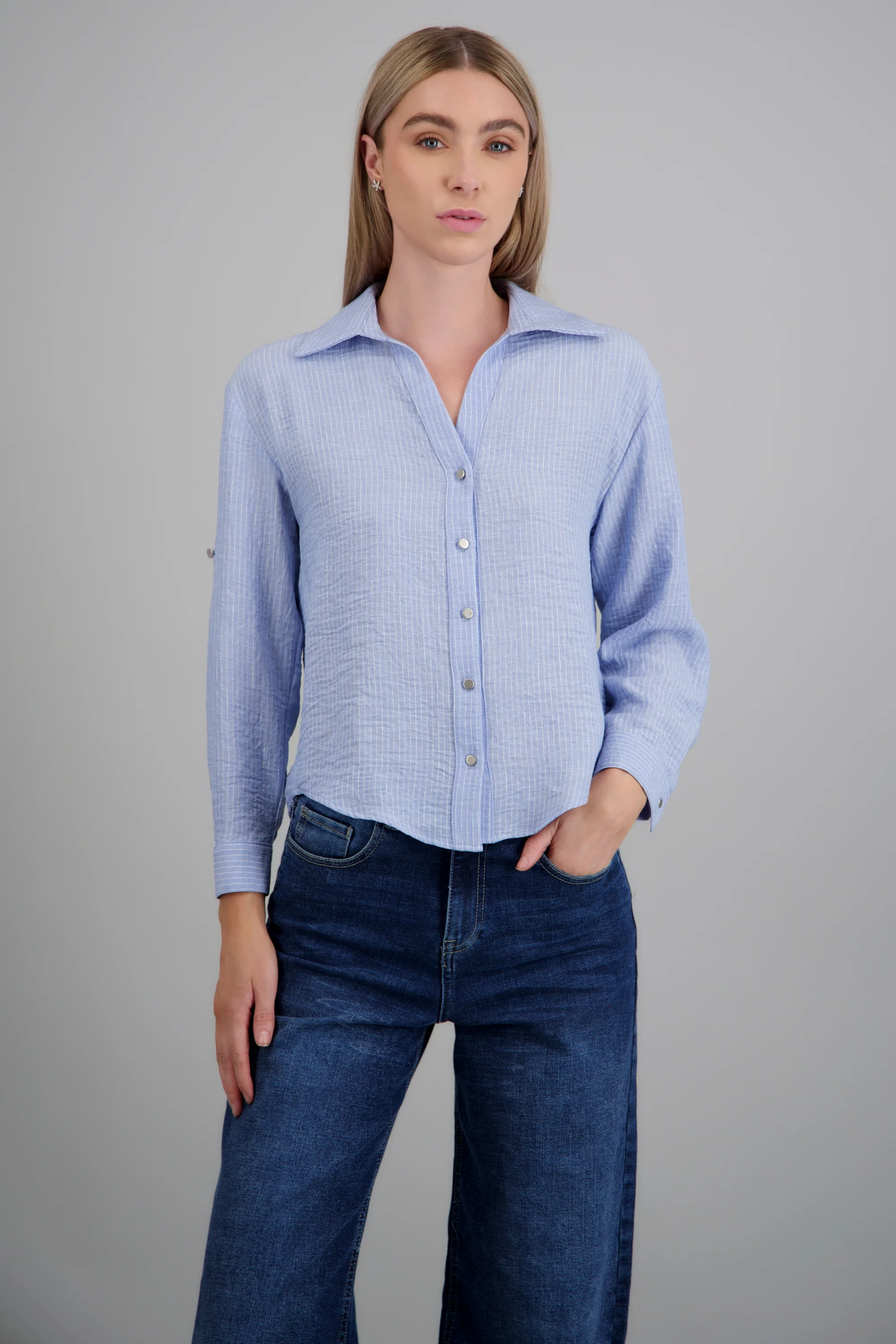 camisa lino rayas detalle botones