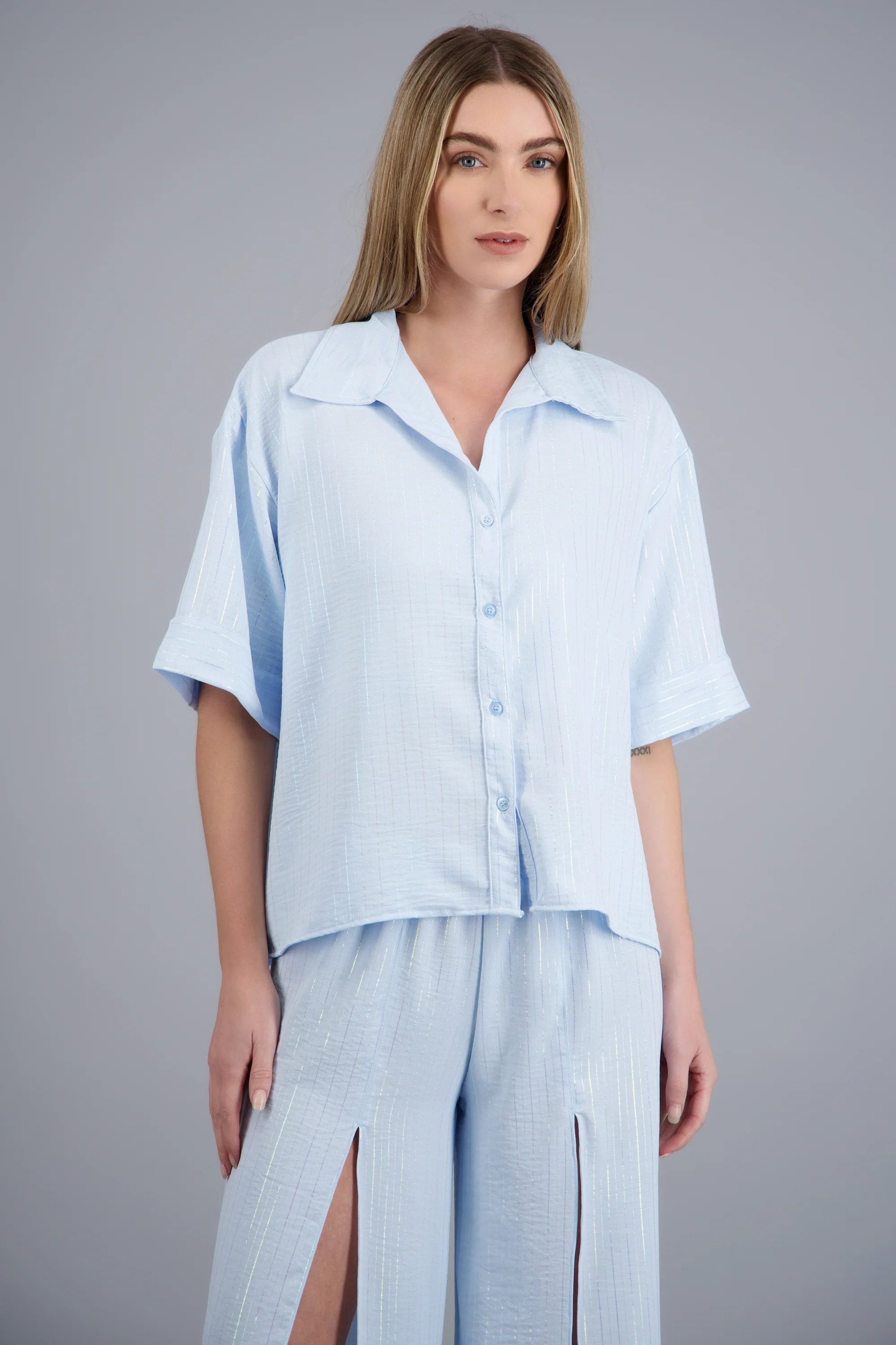 Camisa manga corta rayas efecto