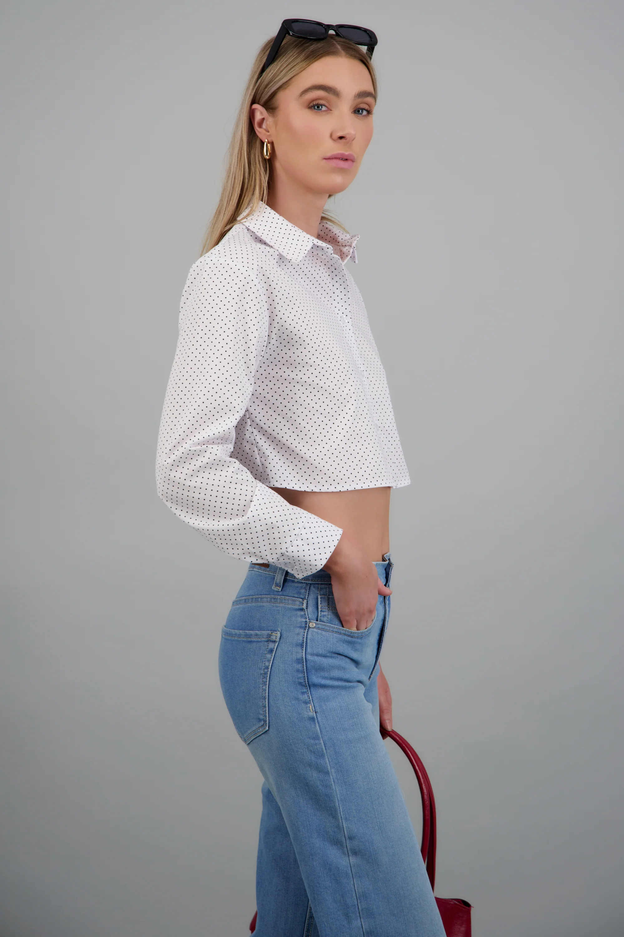 Camisa manga larga crop polka dots - Image 3