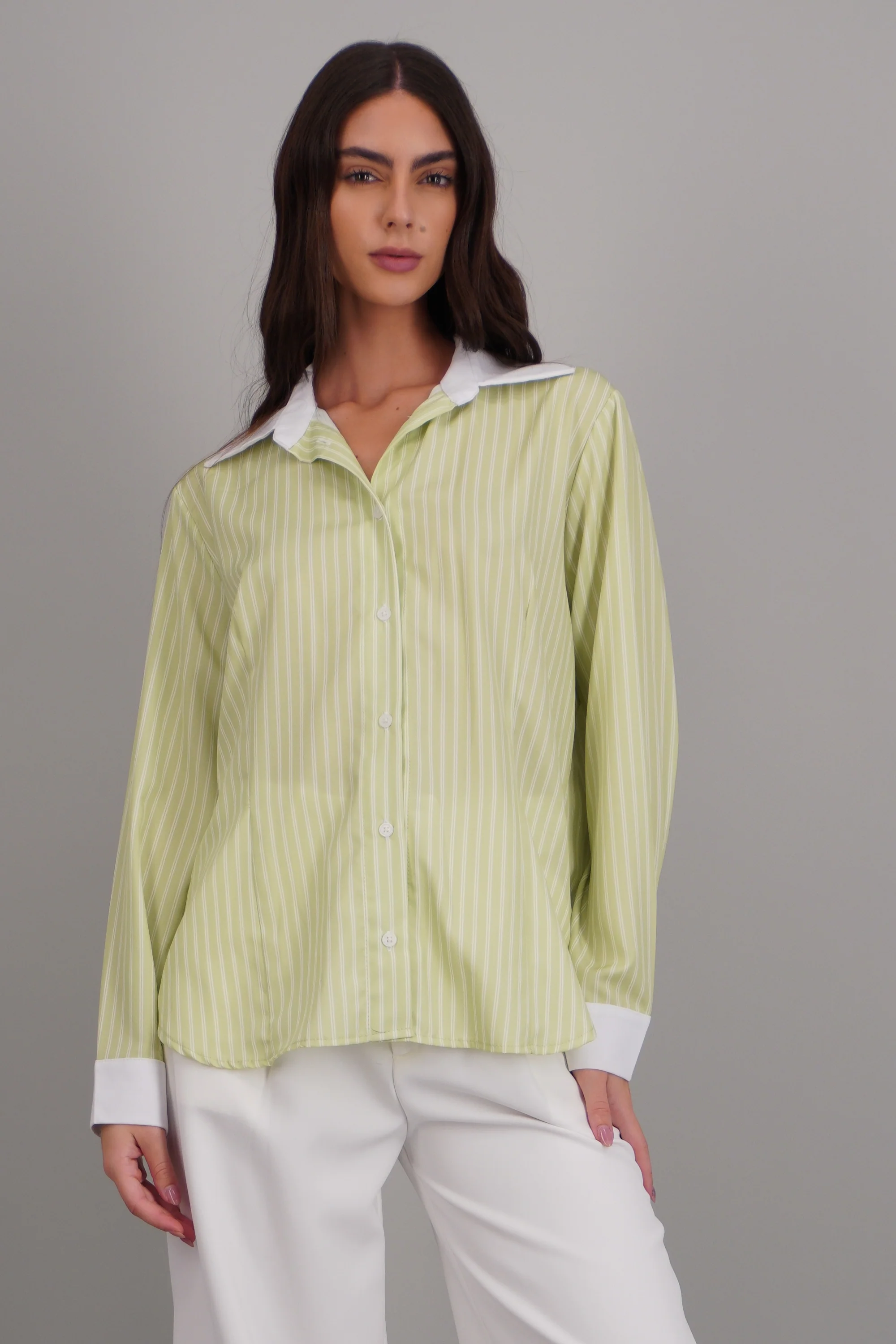 camisa rayas cuello contraste