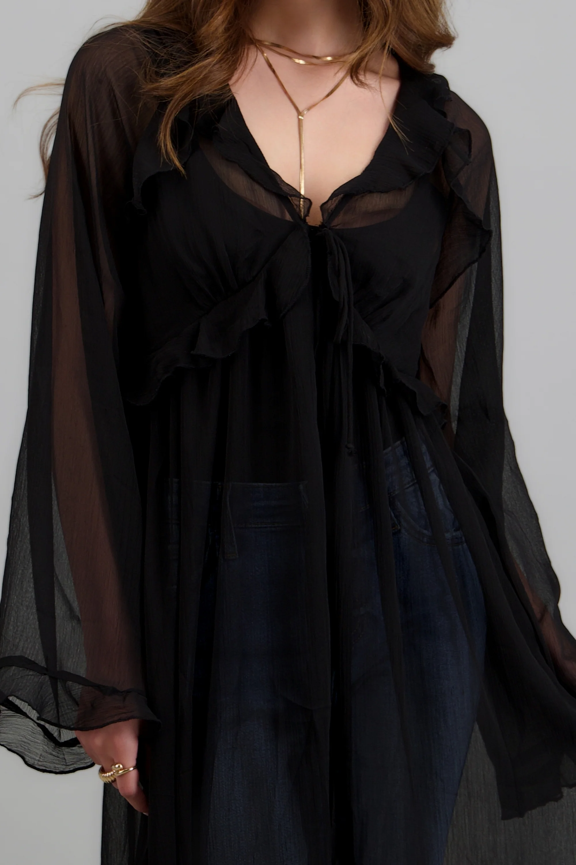 Cardigan ligero transparente con olanes - Image 5