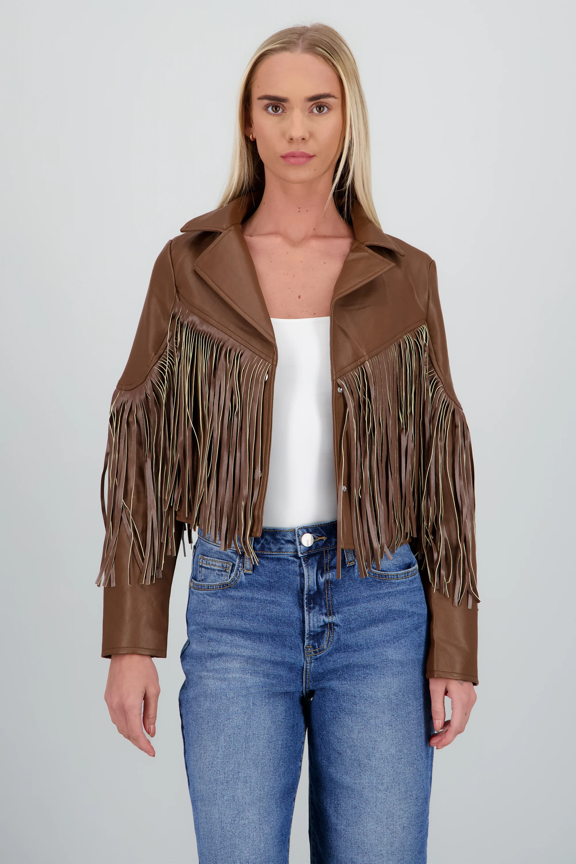 Chamarra fringe PU