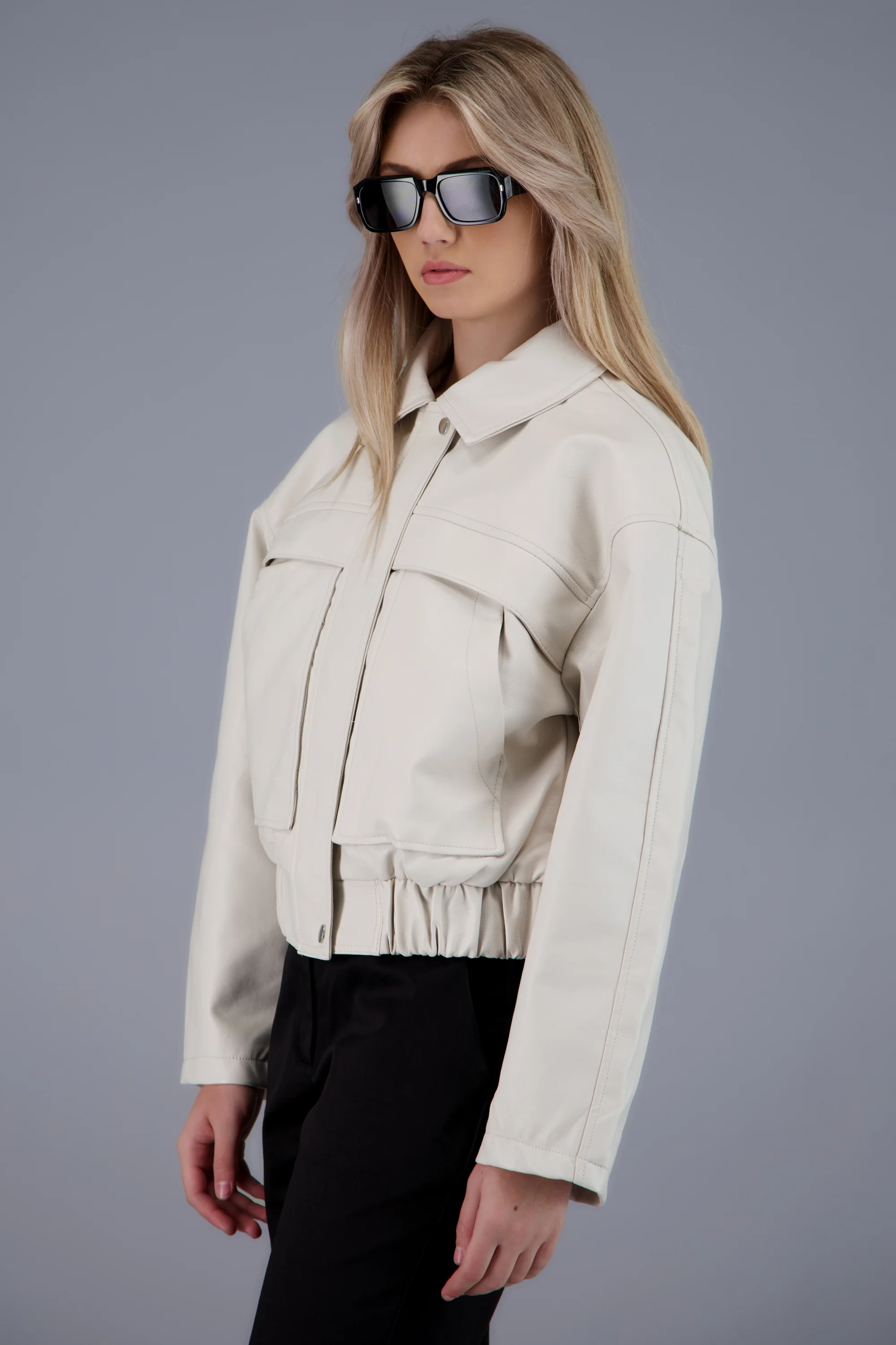 cropped leather jacket - Image 3