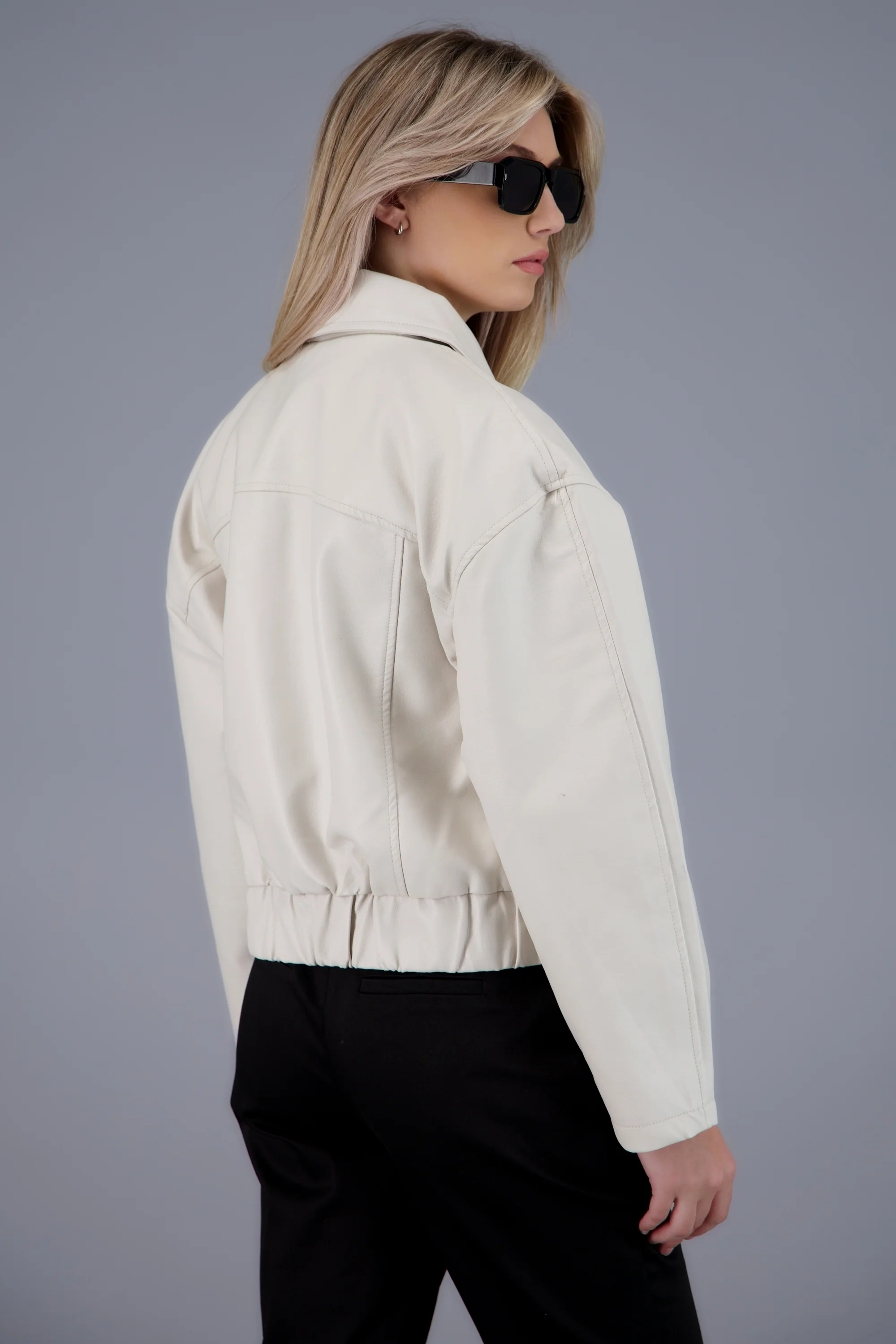 cropped leather jacket - Image 4