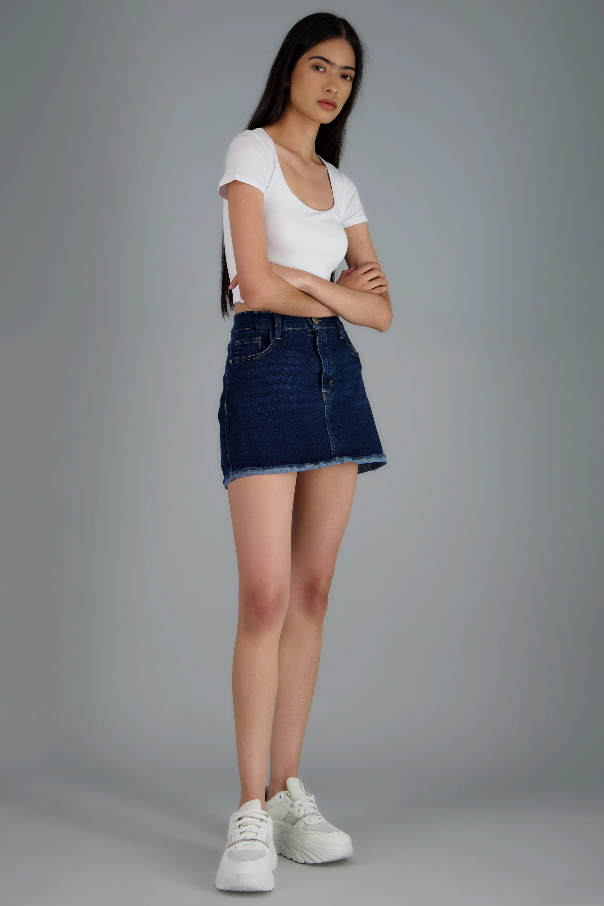 Denim skort basica dobladillo