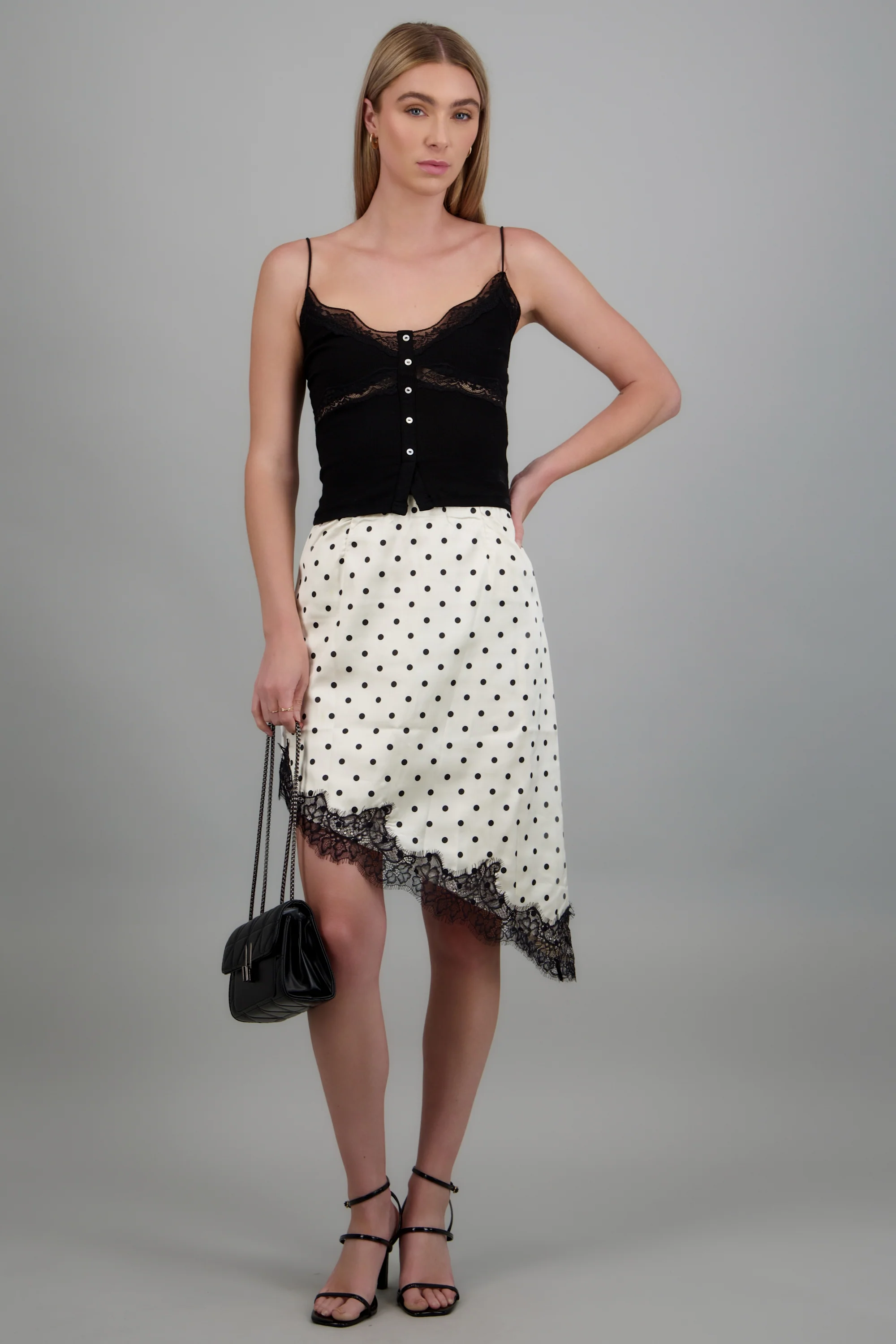 Falda asimetrica estampada polka dots