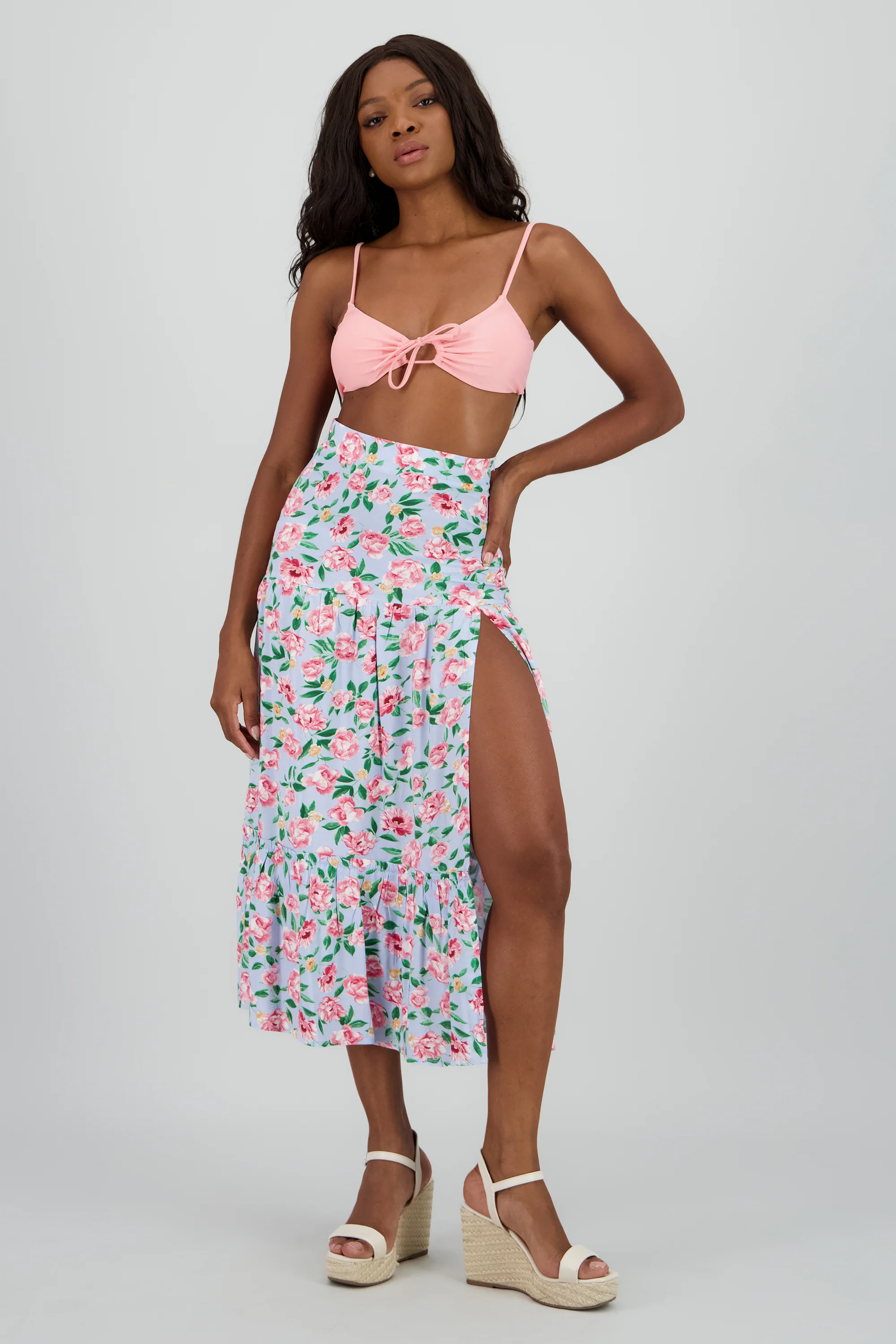 Falda estampado midi abertura