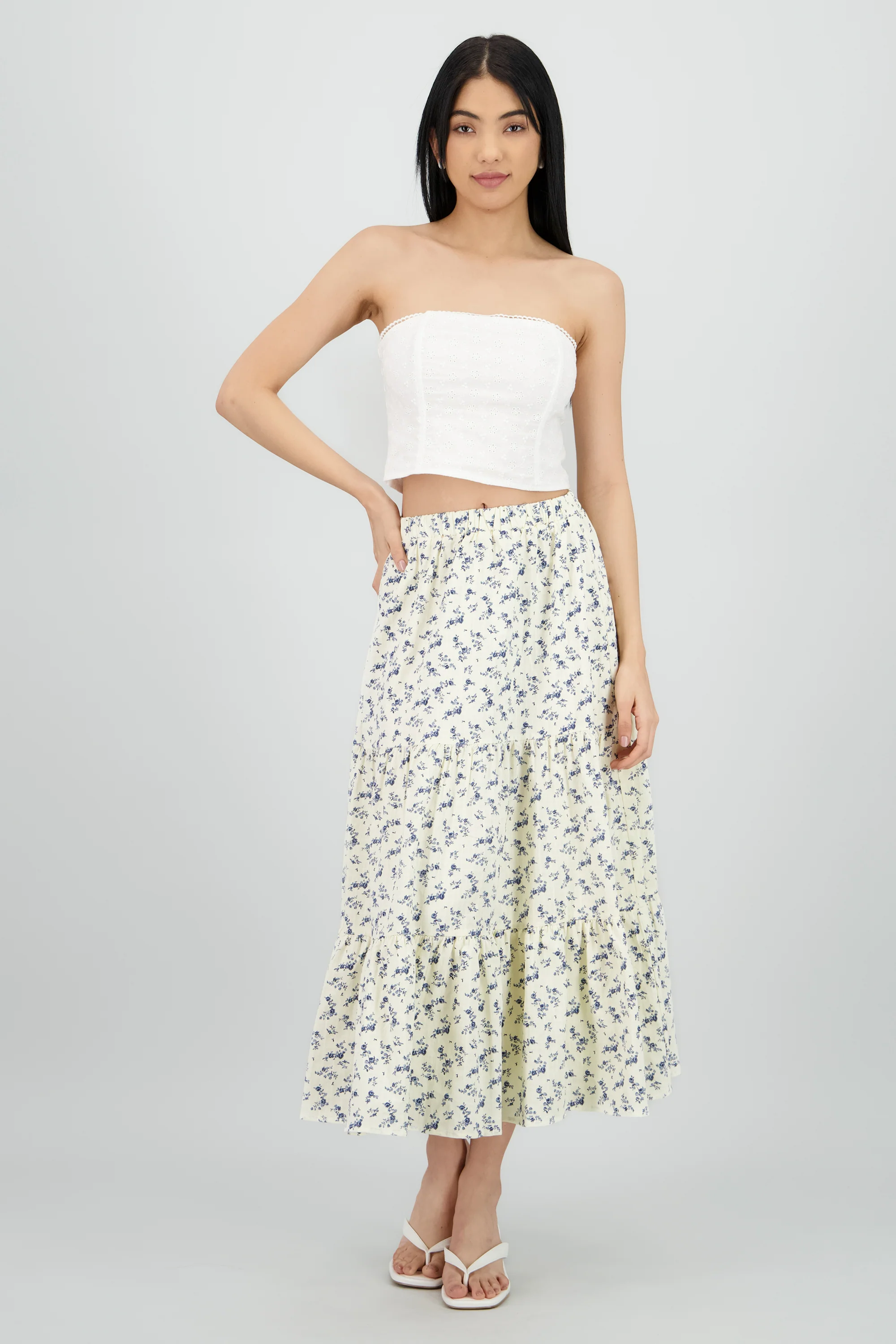 Falda maxi flores textura