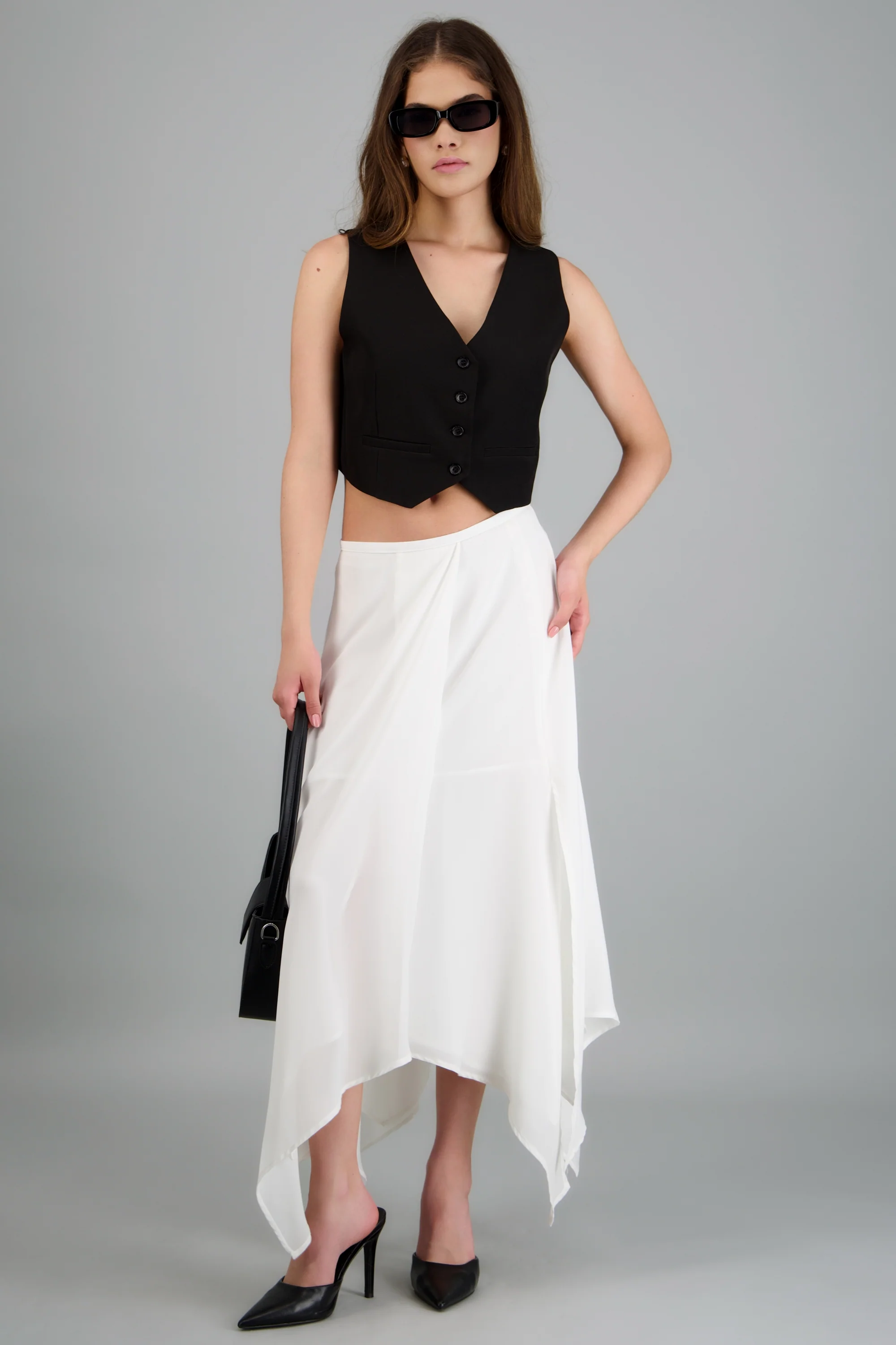 Falda midi chiffon asimetrica