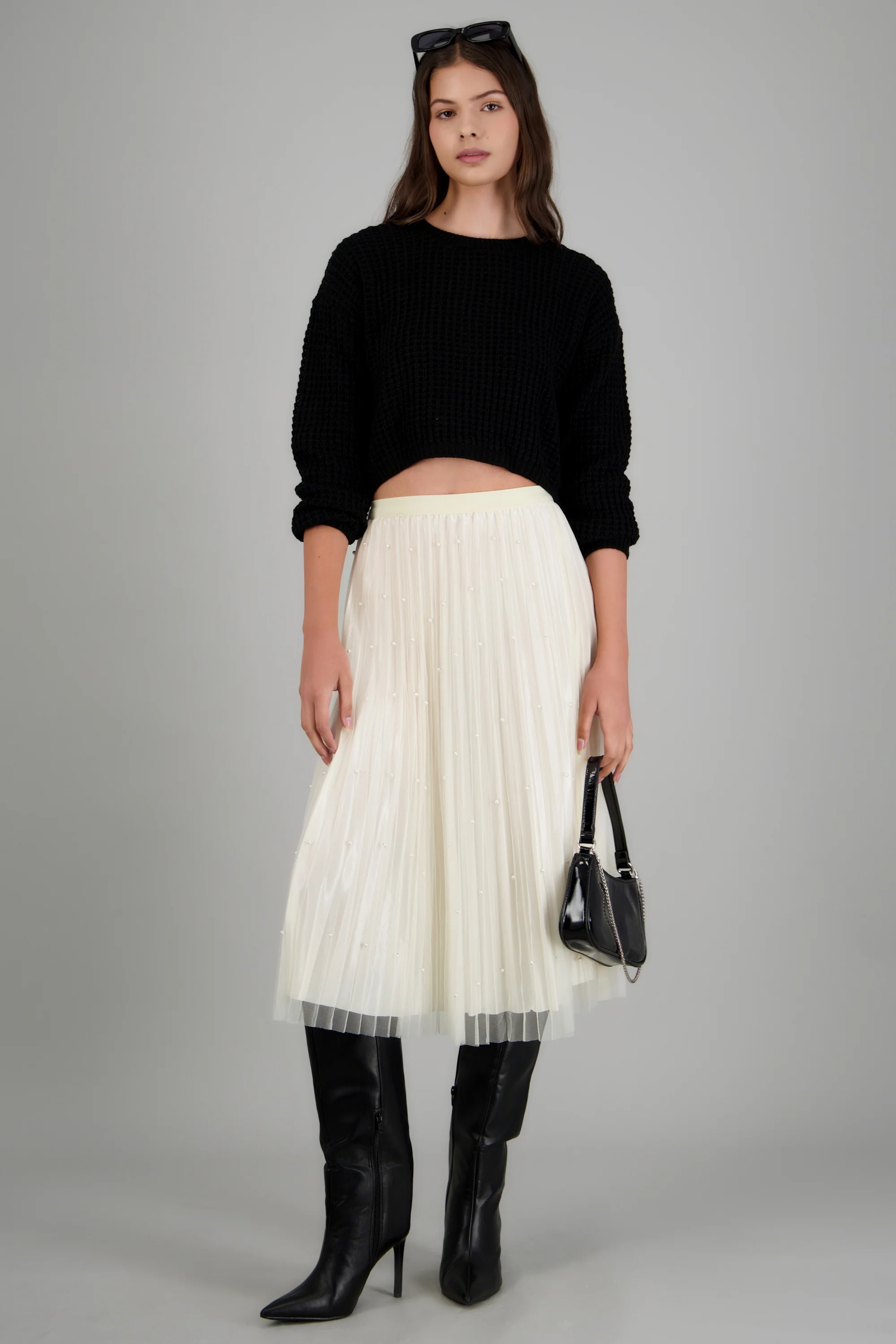 Falda midi con perlitas