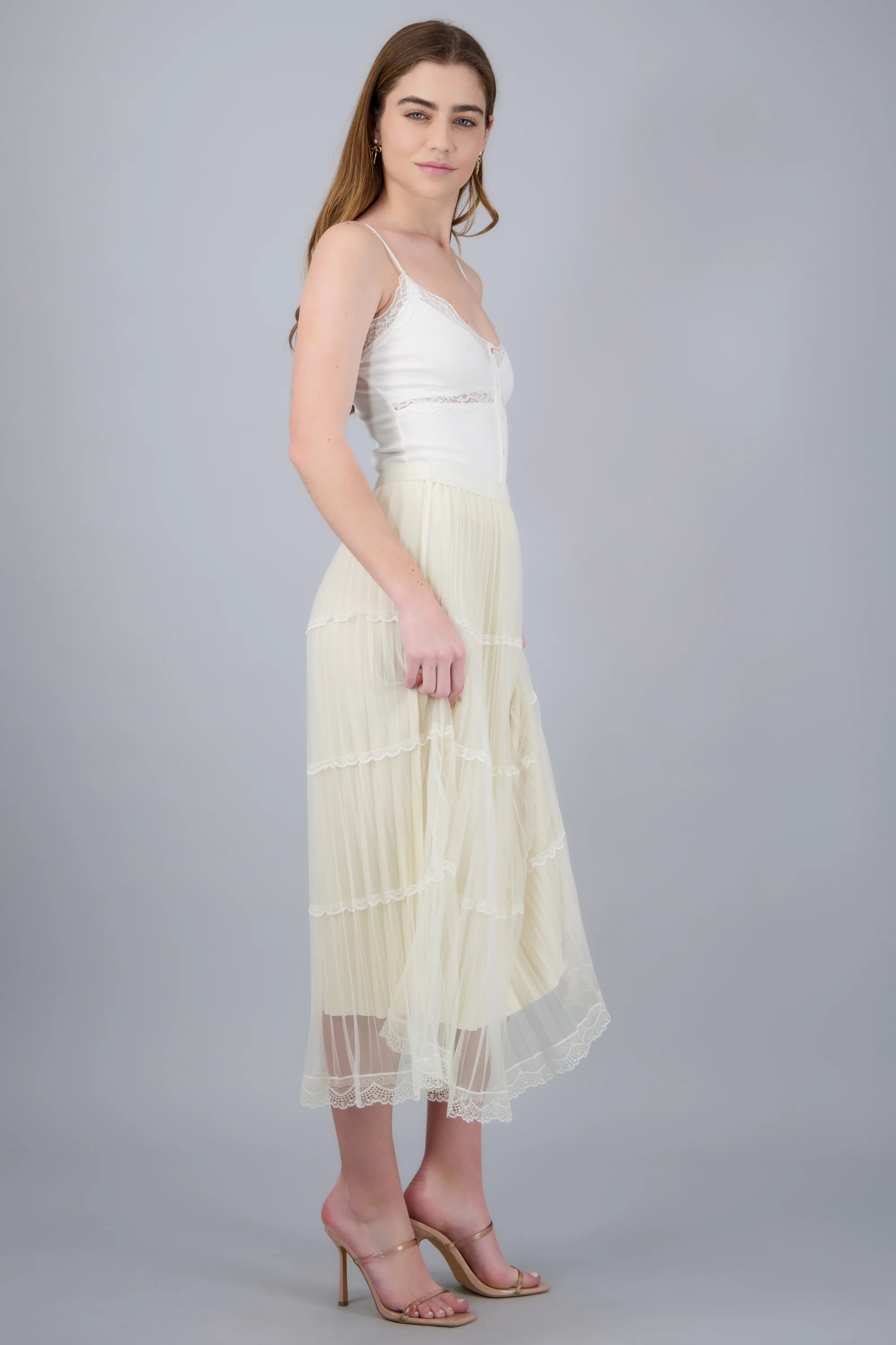 Falda midi cortes plisada - Image 3