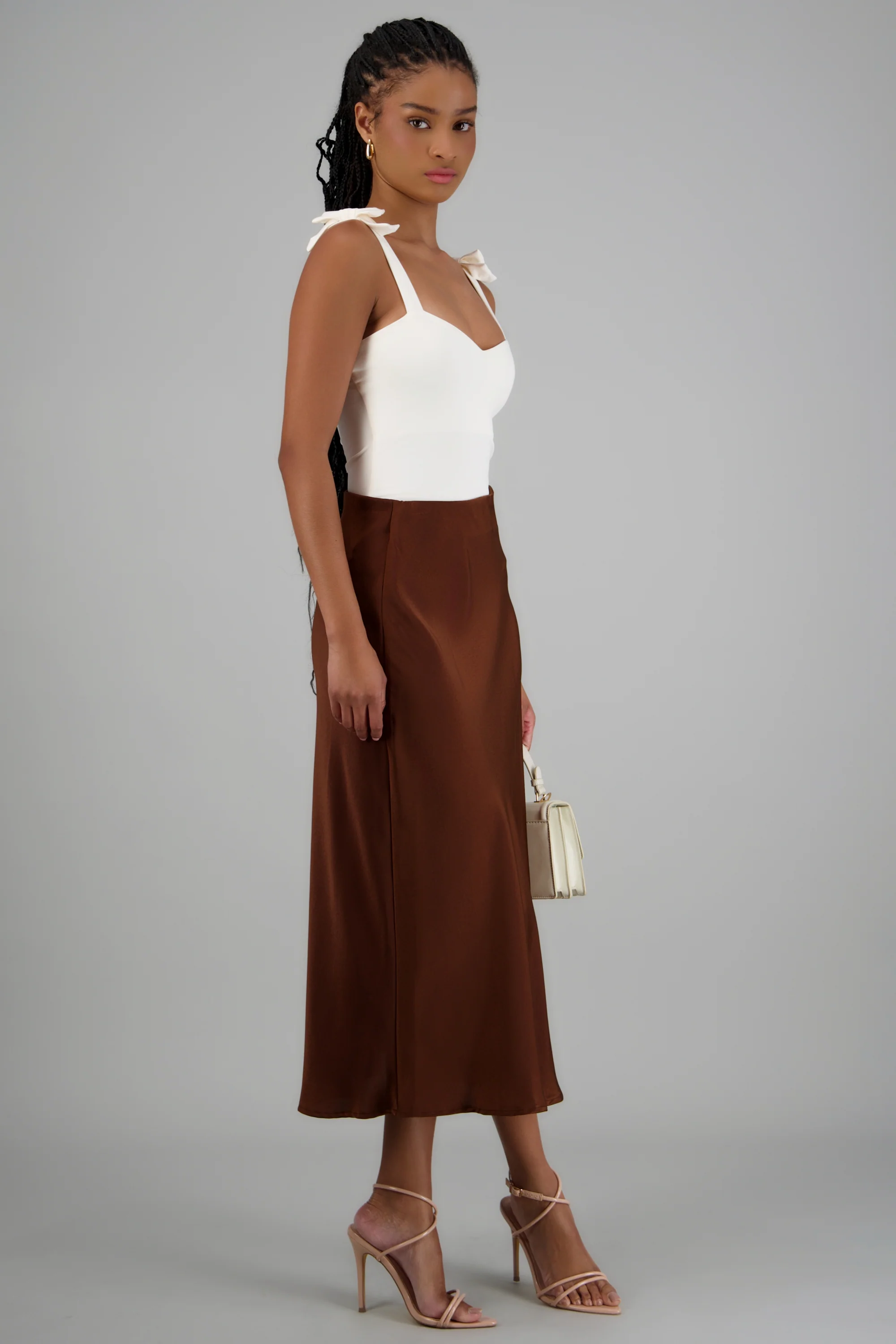 Falda midi satinada lisa - Image 3