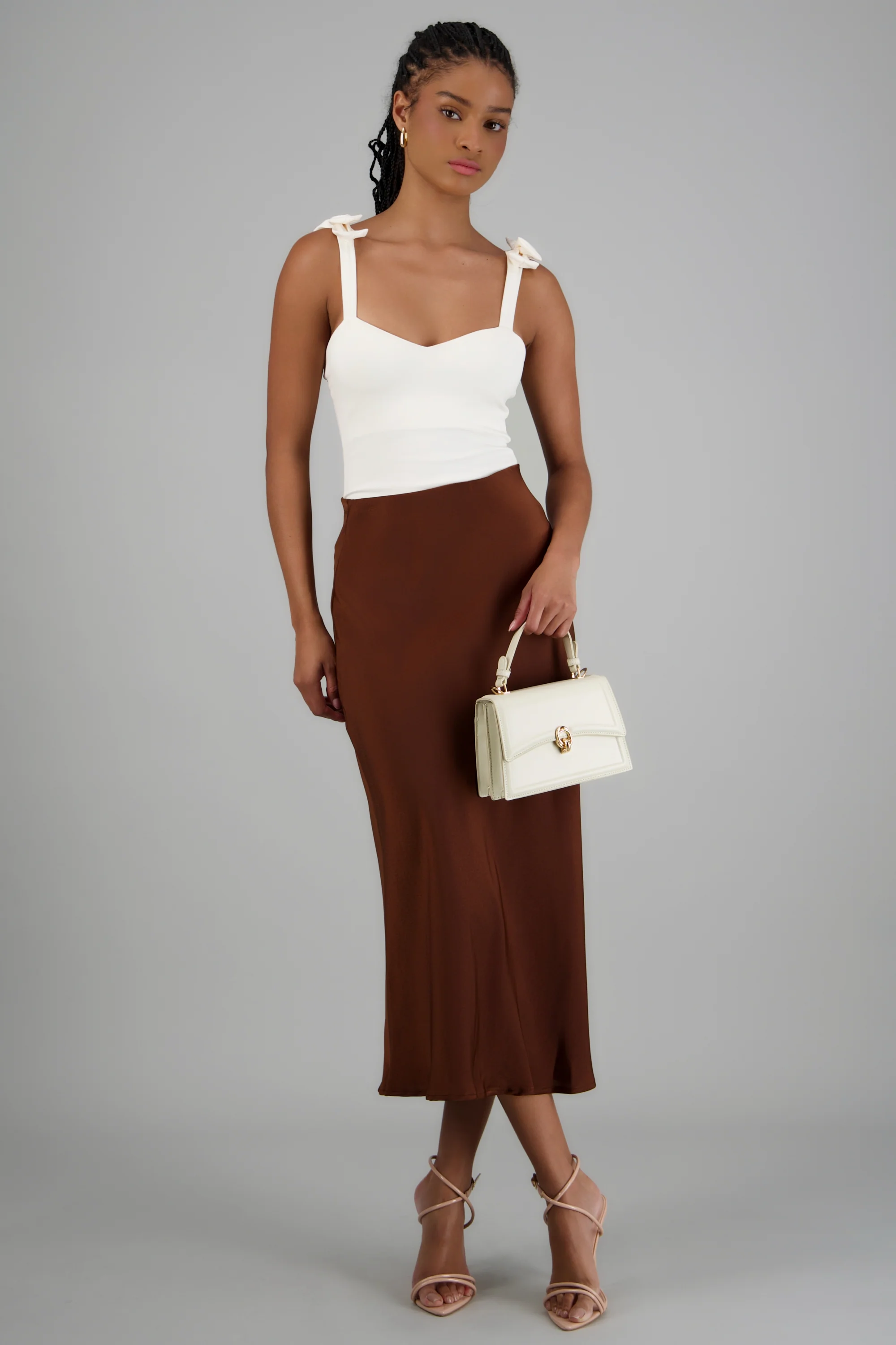 Falda midi satinada lisa - Image 4