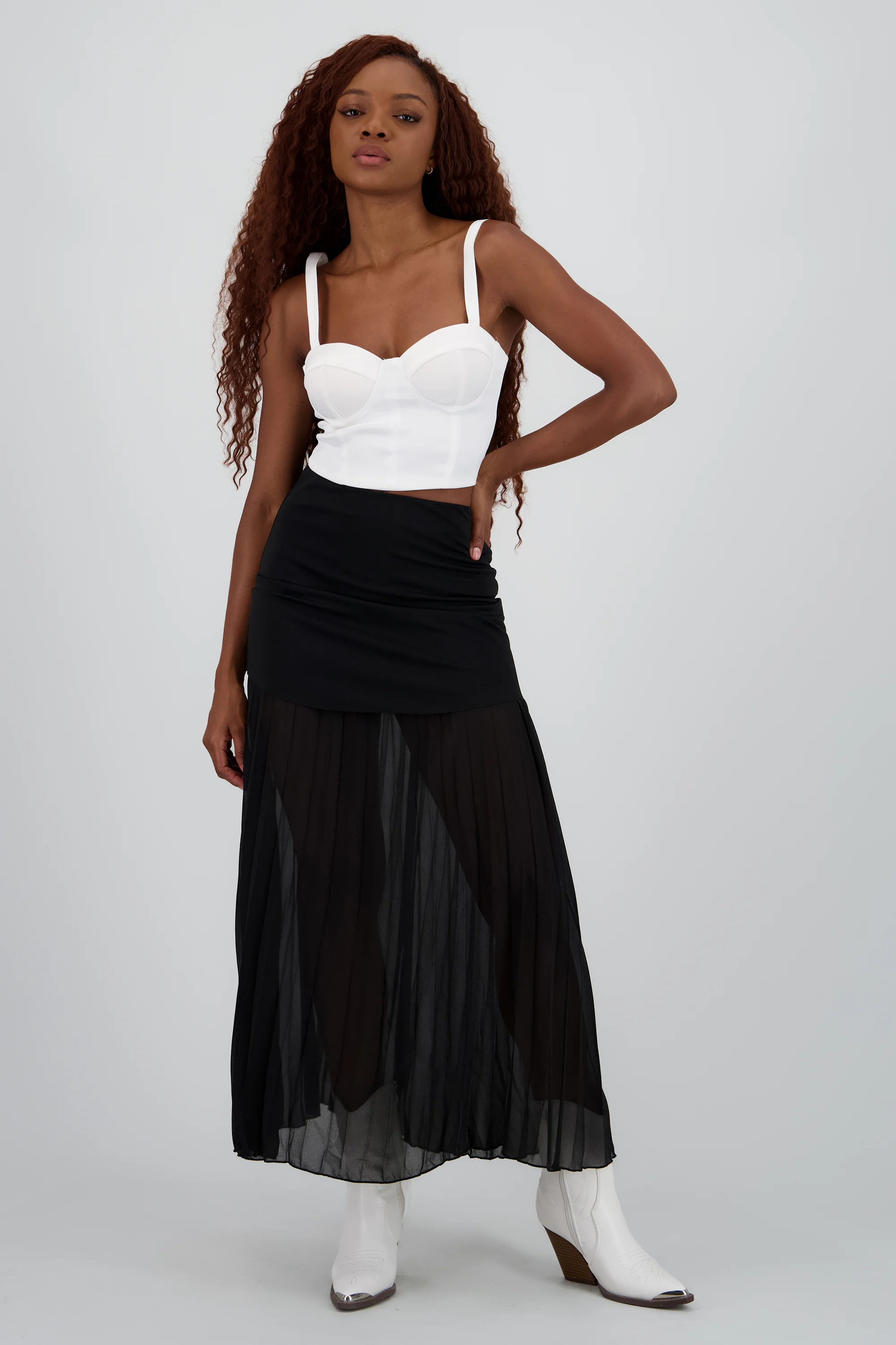 Falda midi transparencia