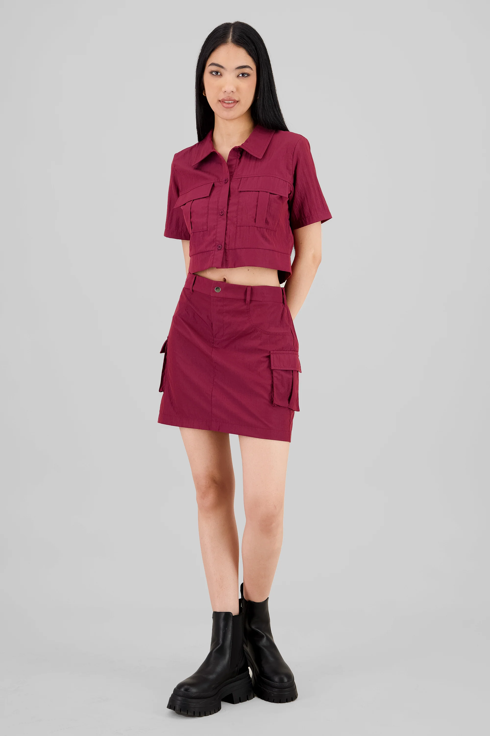 Falda mini cargo tacto peach