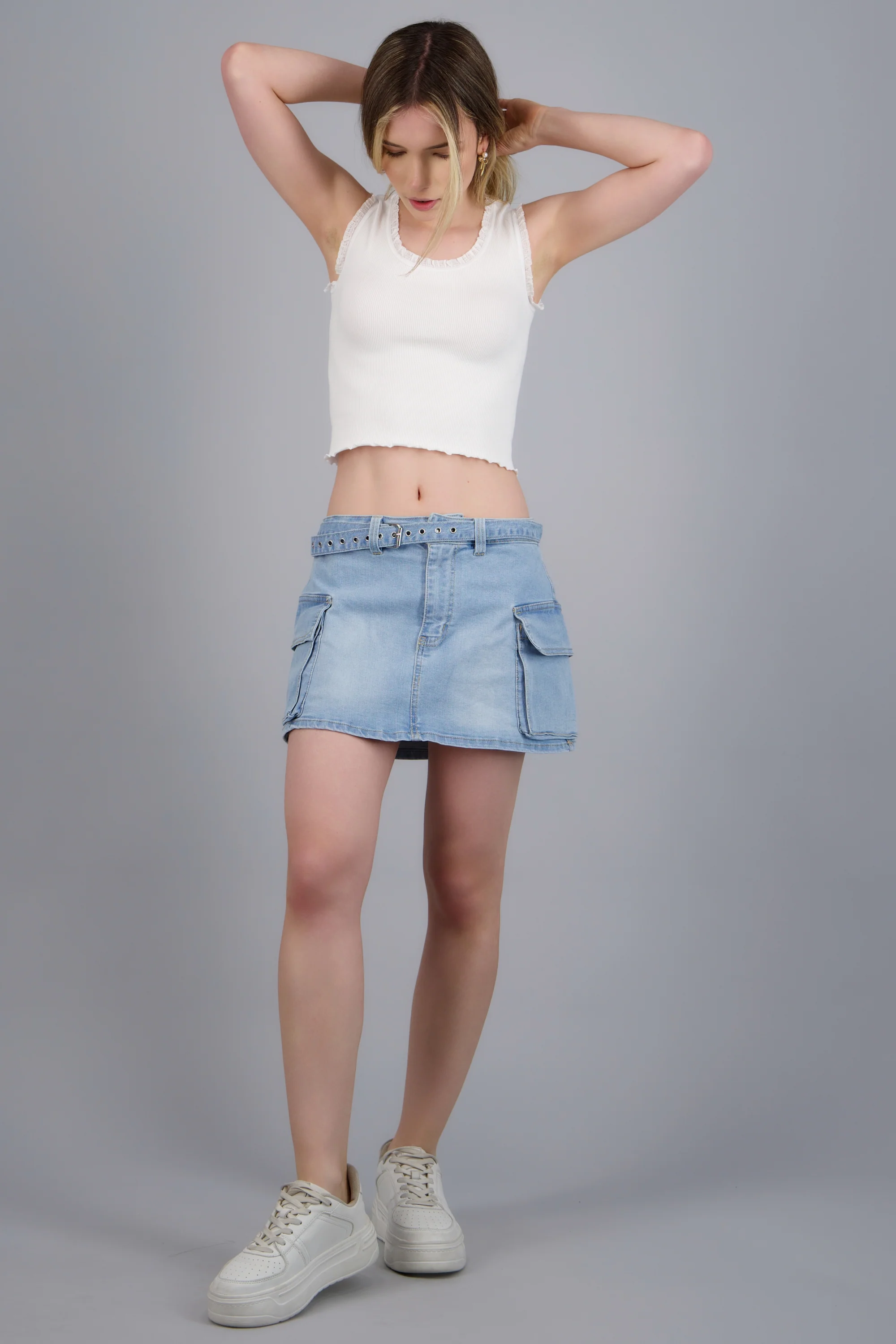 falda mini denim cargo cinturón