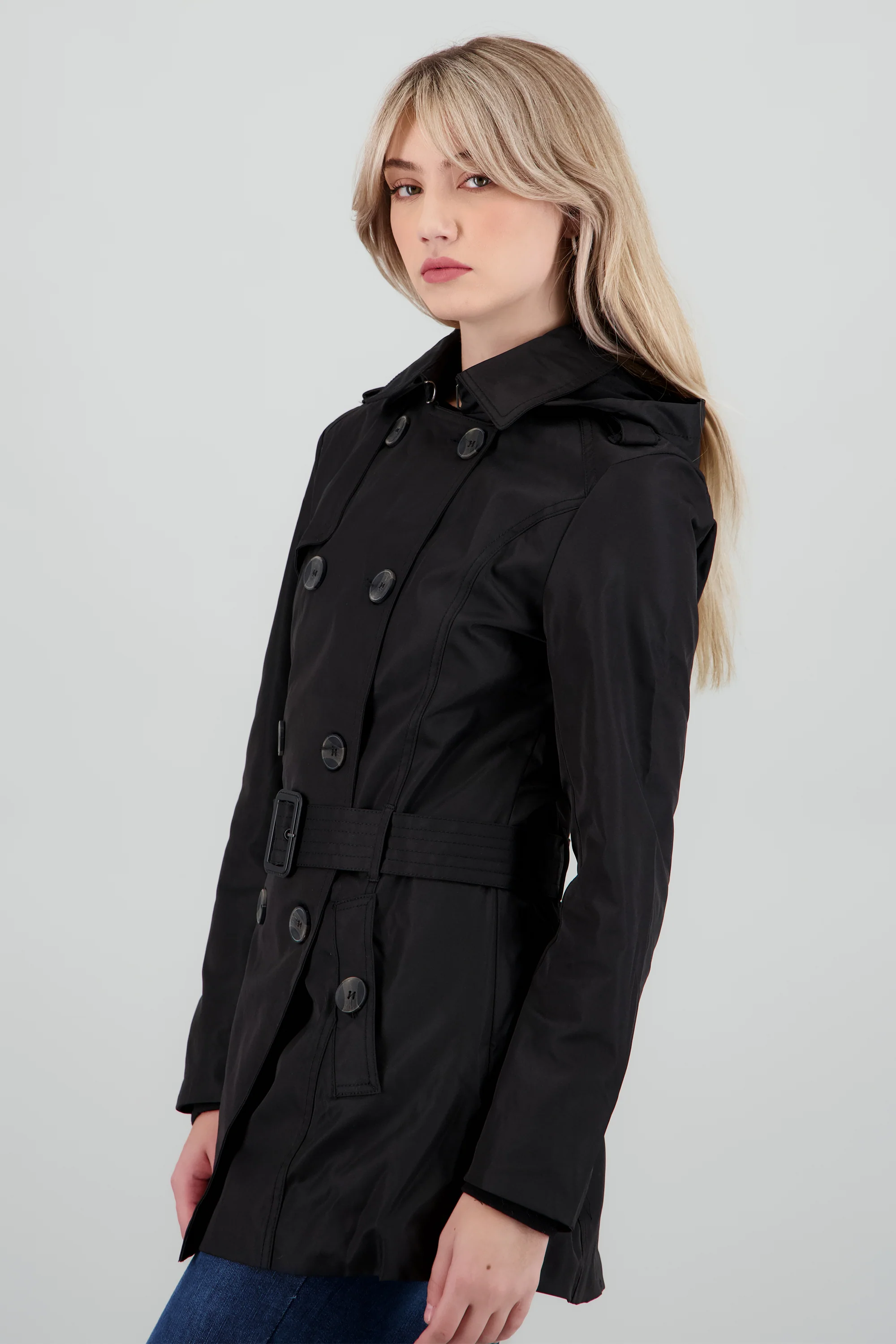 Gabardina corta cinturón botones - Image 3