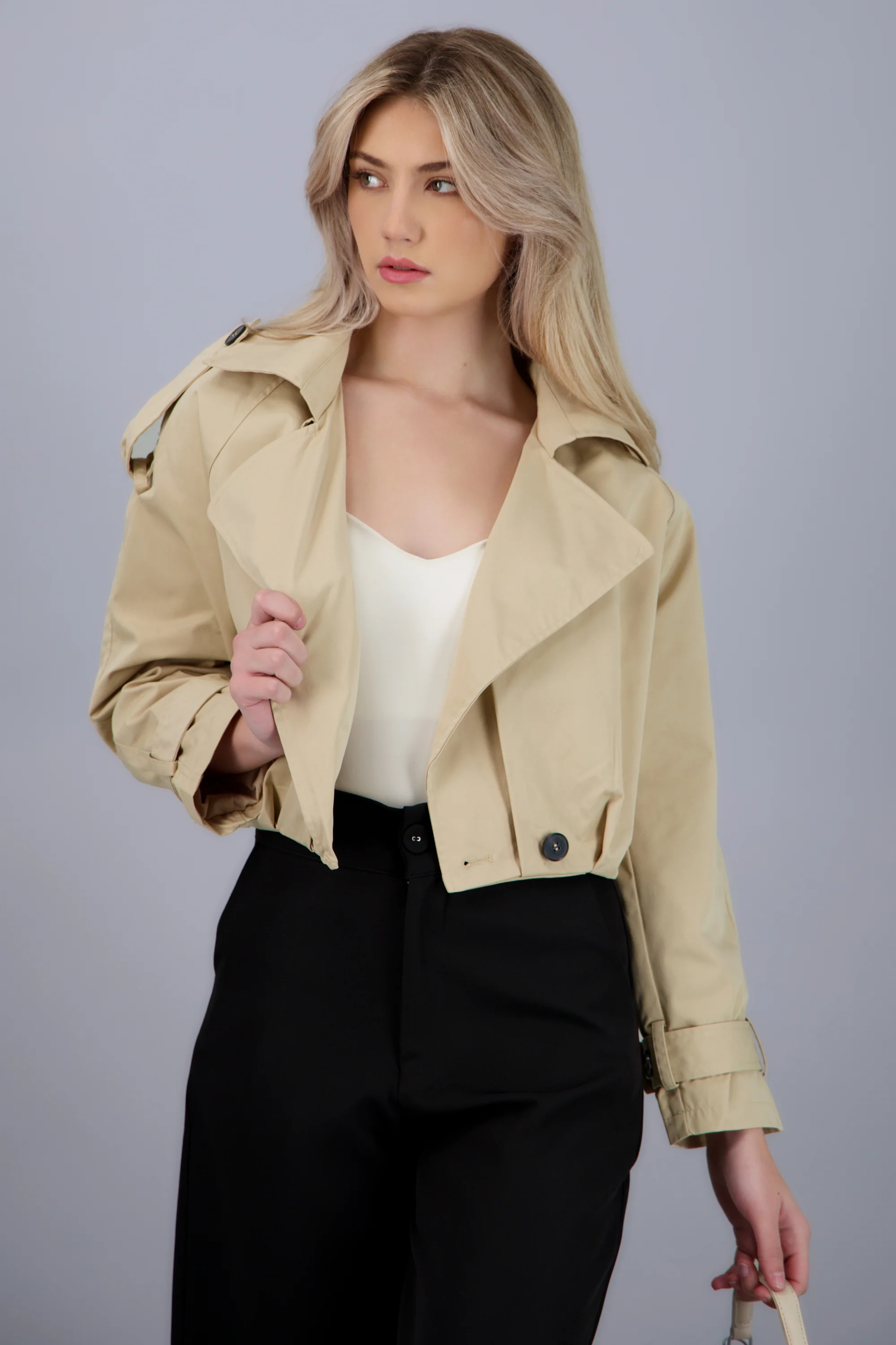 Gabardina crop cruzada