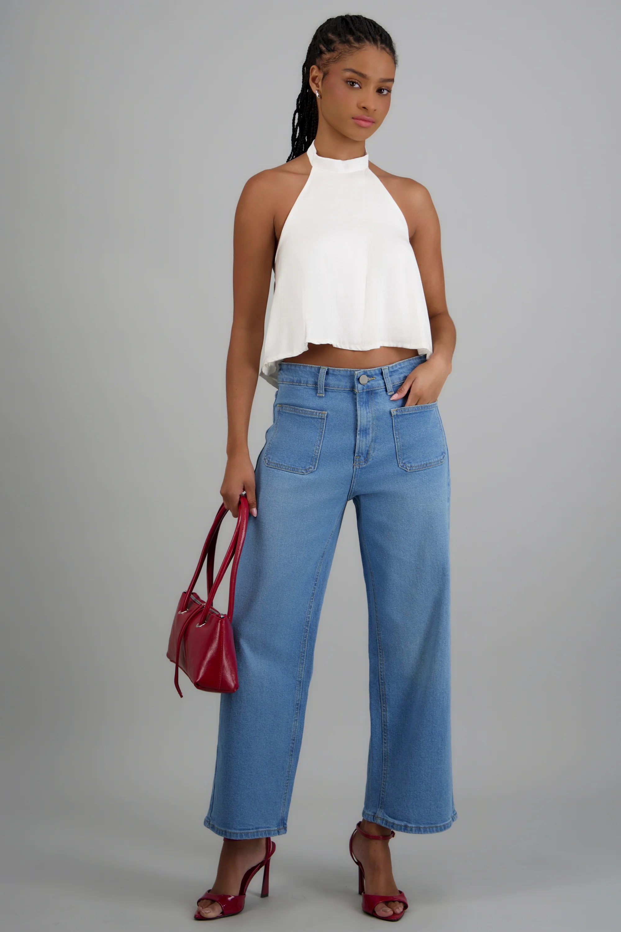 Jeans cropped bolsas parche - Image 5