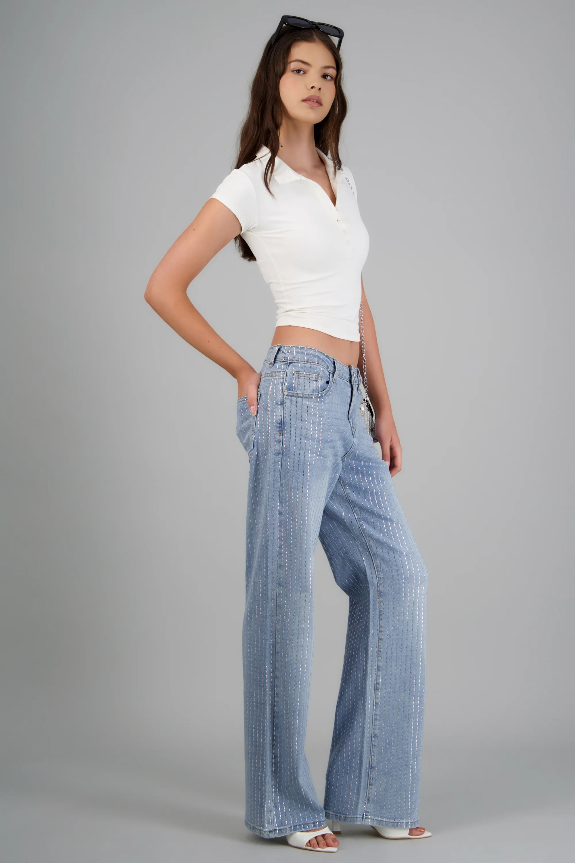 Jeans wide leg tiras brillos - Image 3