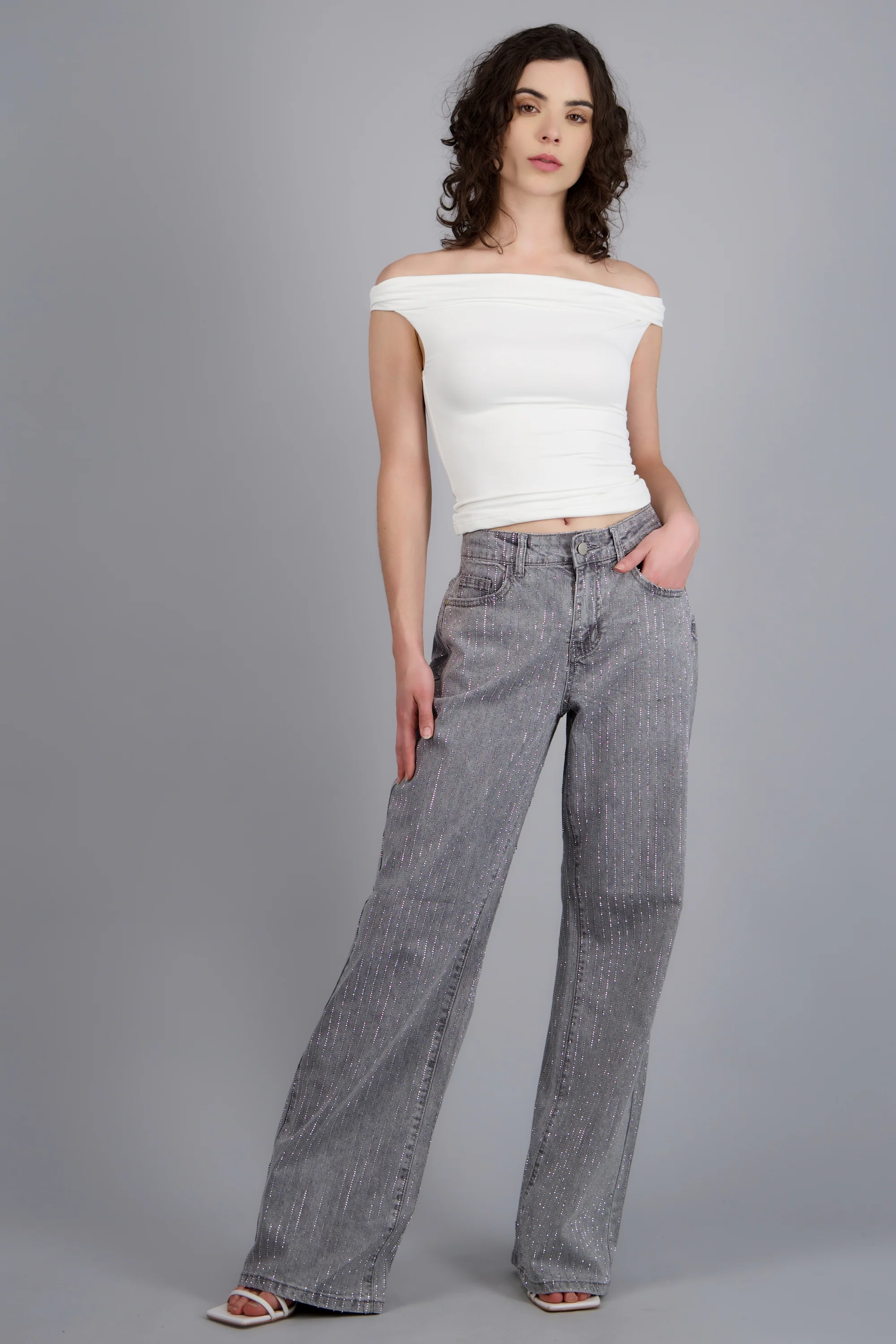 Jeans wide leg tiras brillos - Image 2