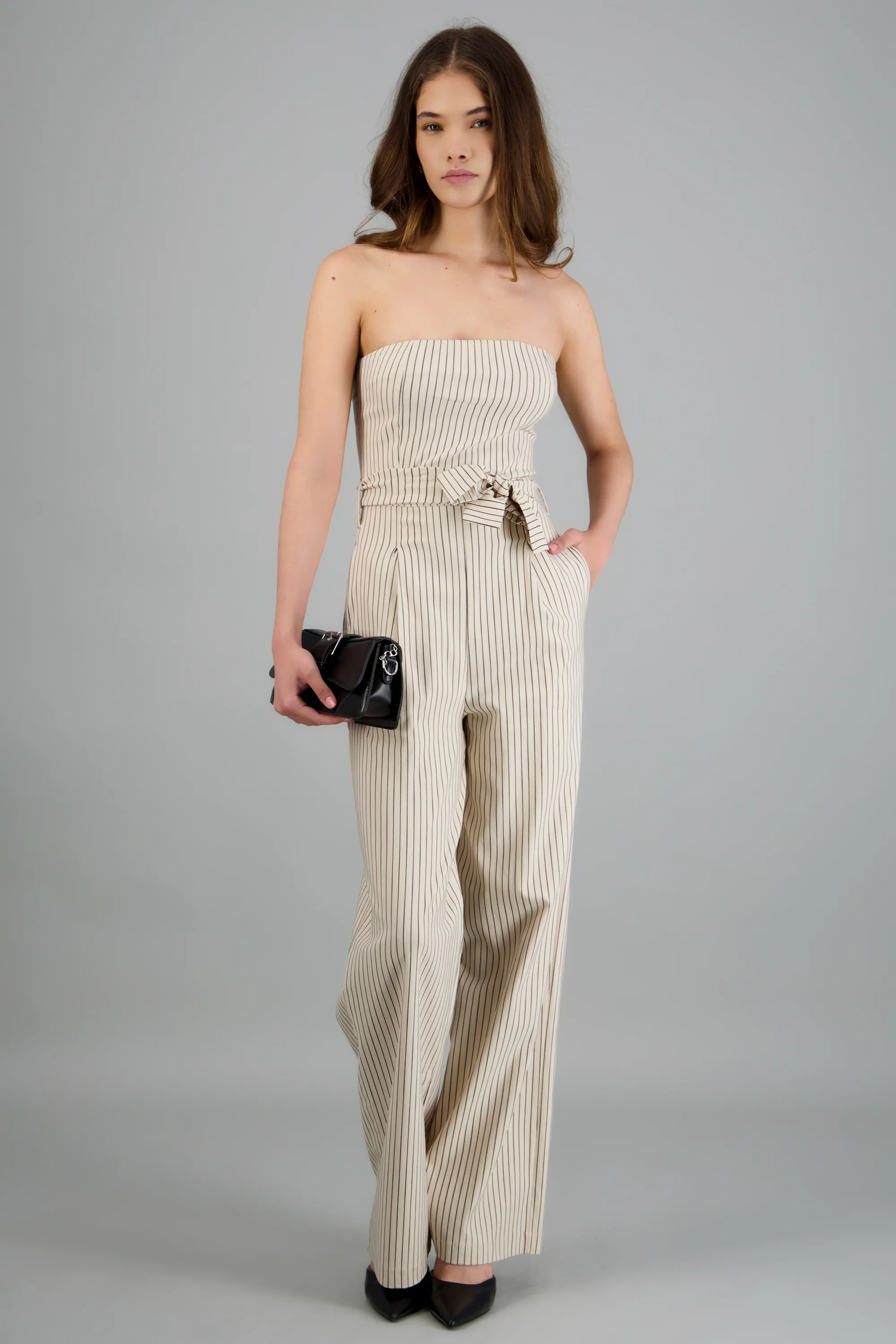 Jumpsuit strapless rayas detalle laso