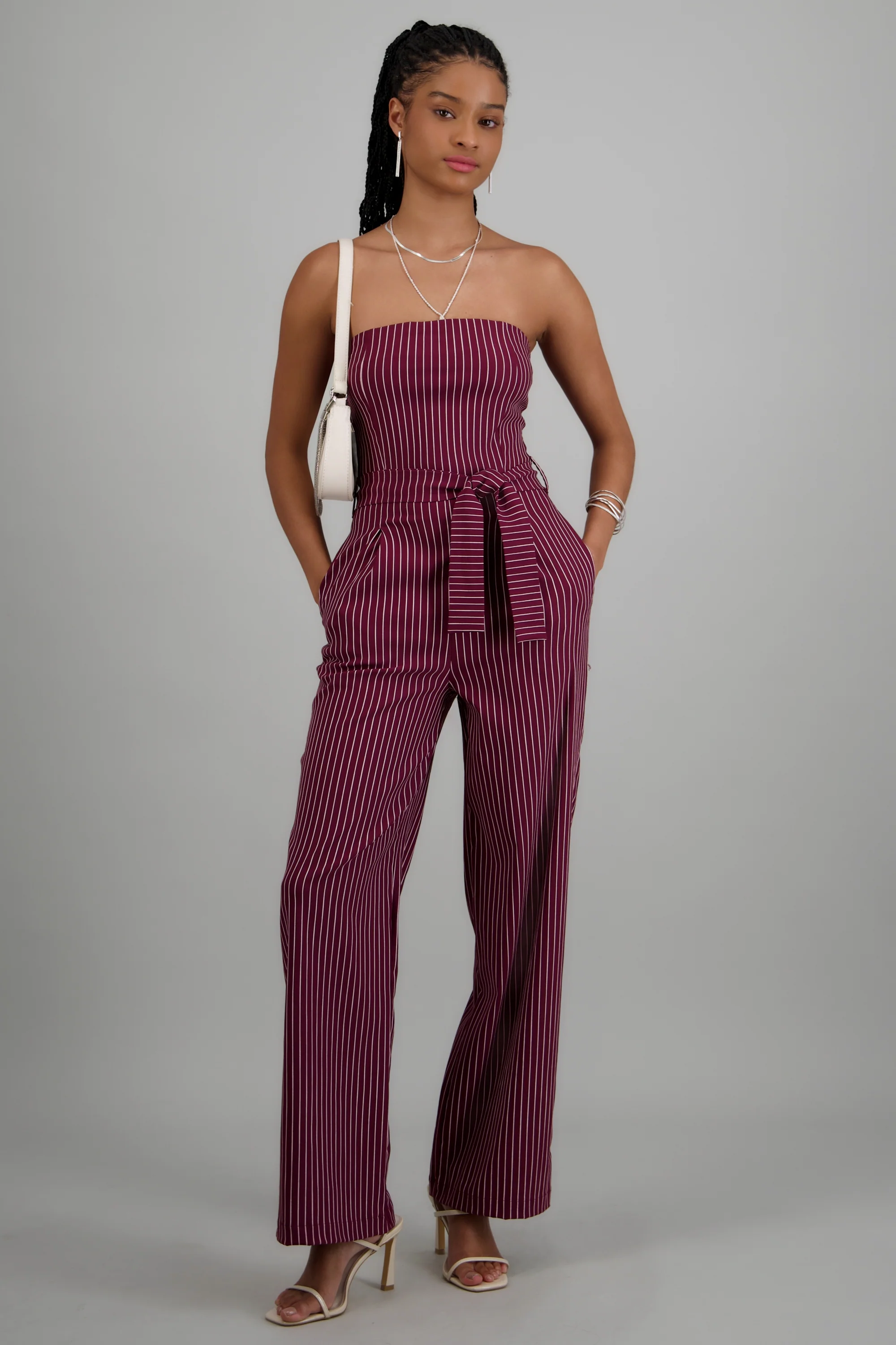 Jumpsuit strapless rayas detalle laso