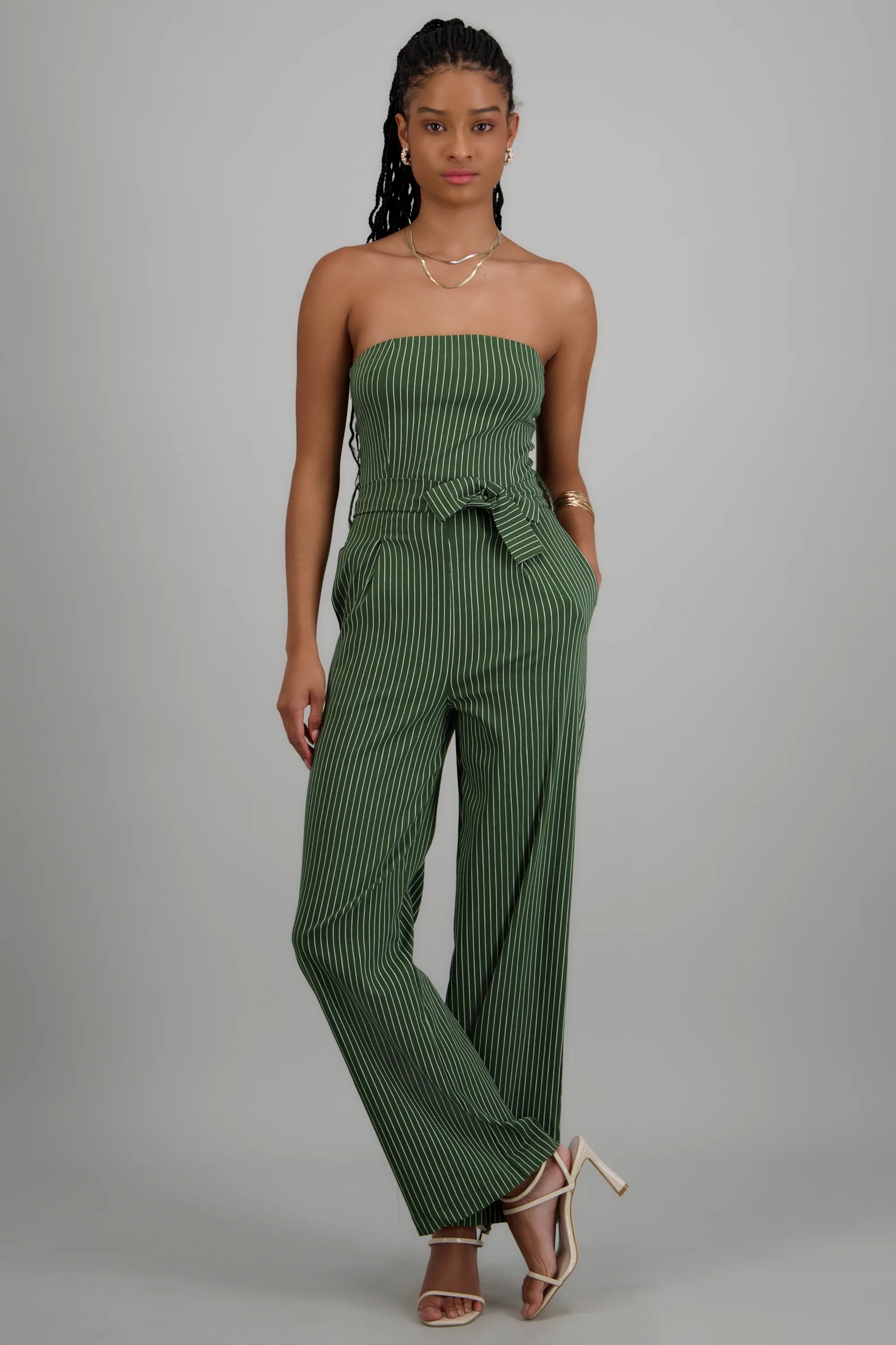 Jumpsuit strapless rayas detalle laso