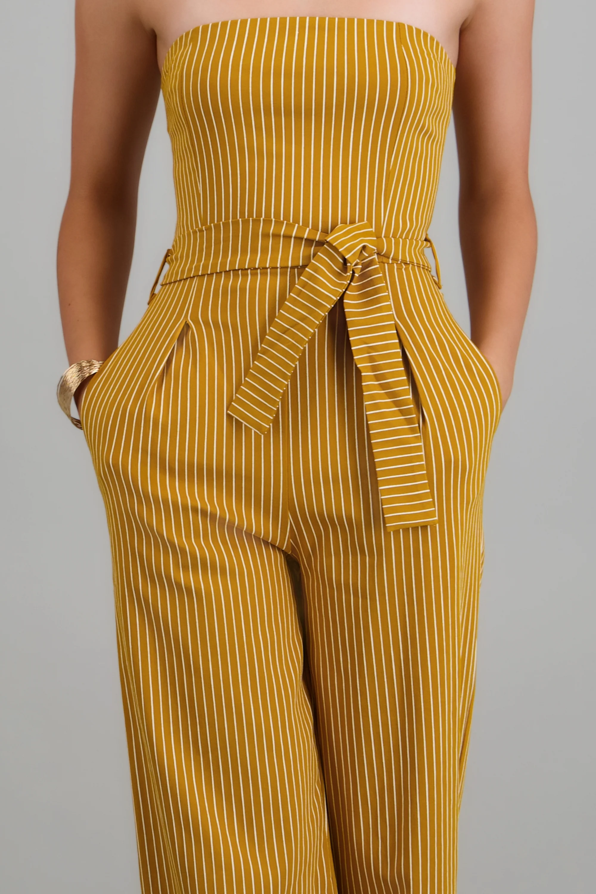 Jumpsuit strapless rayas detalle laso - Image 5