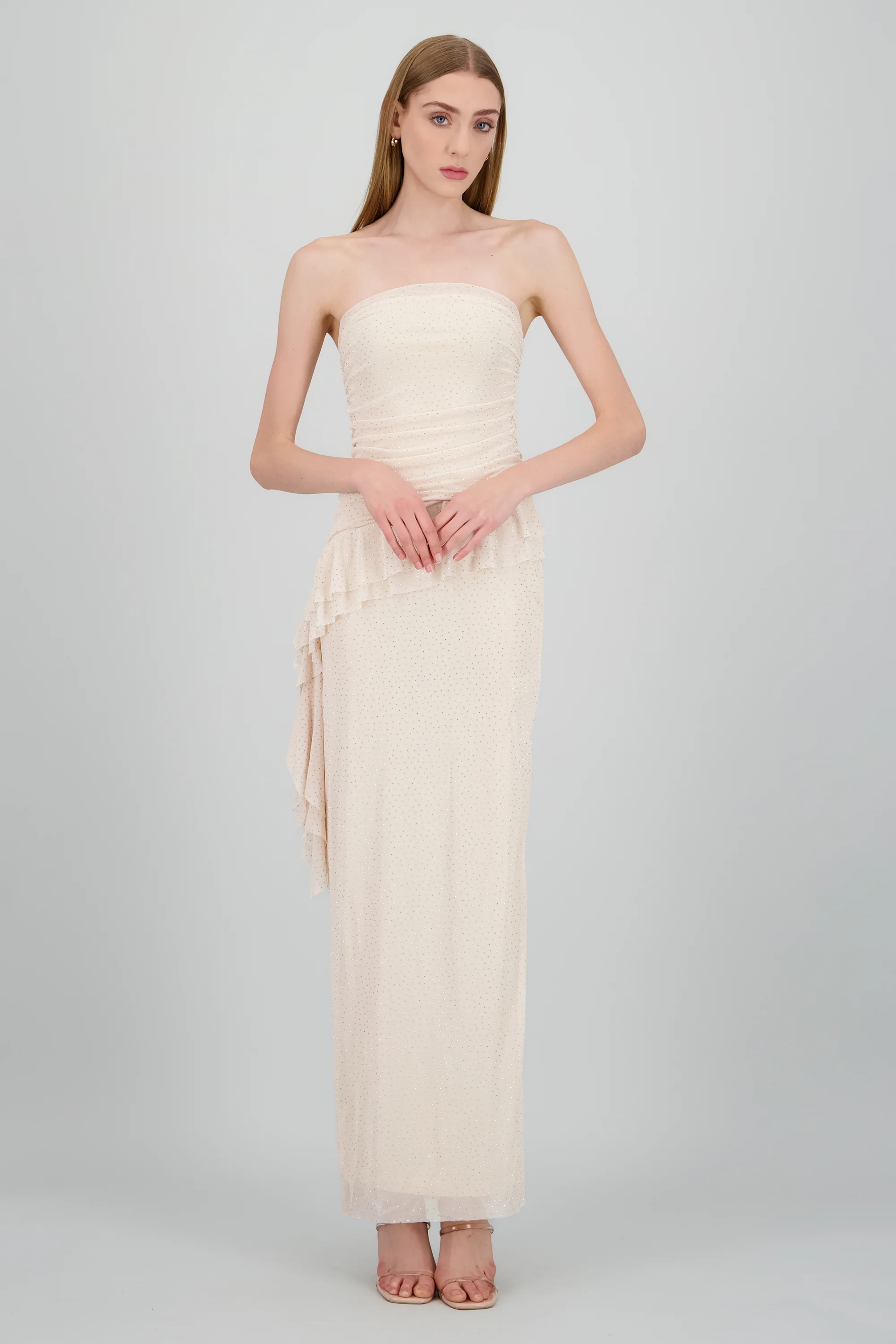Maxivestido mesh con brillos tira asimetrica - Image 2