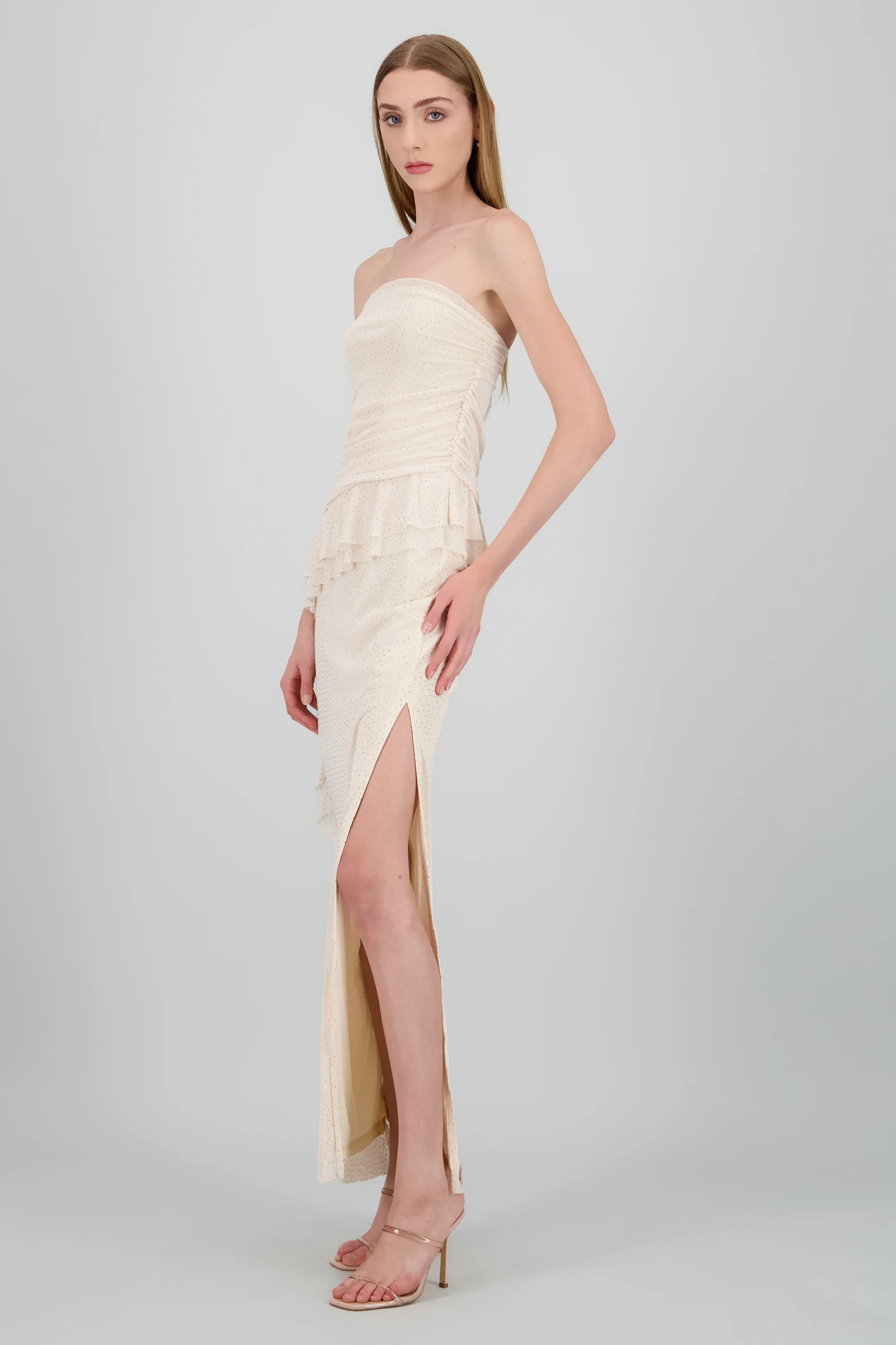 Maxivestido mesh con brillos tira asimetrica - Image 3
