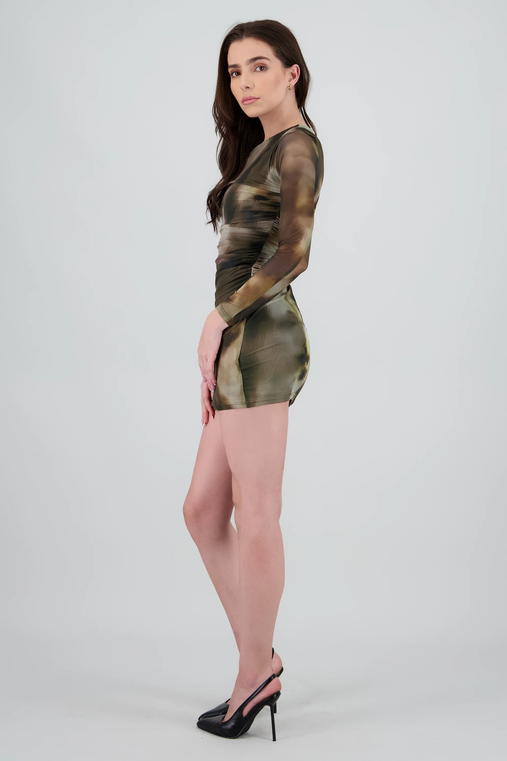Mini vestido mesh estampado manga larga - Image 3