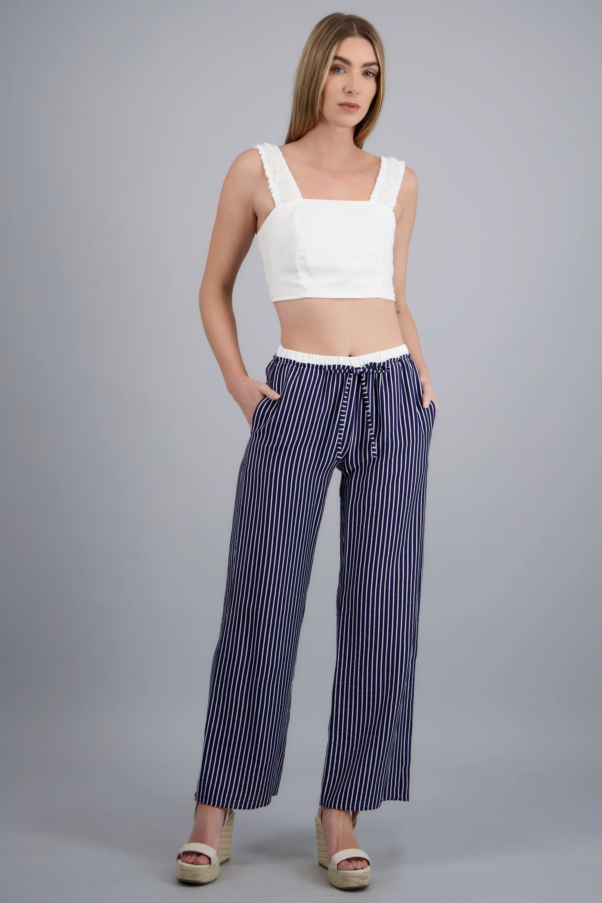 Pantalon de rayas pretina con contraste
